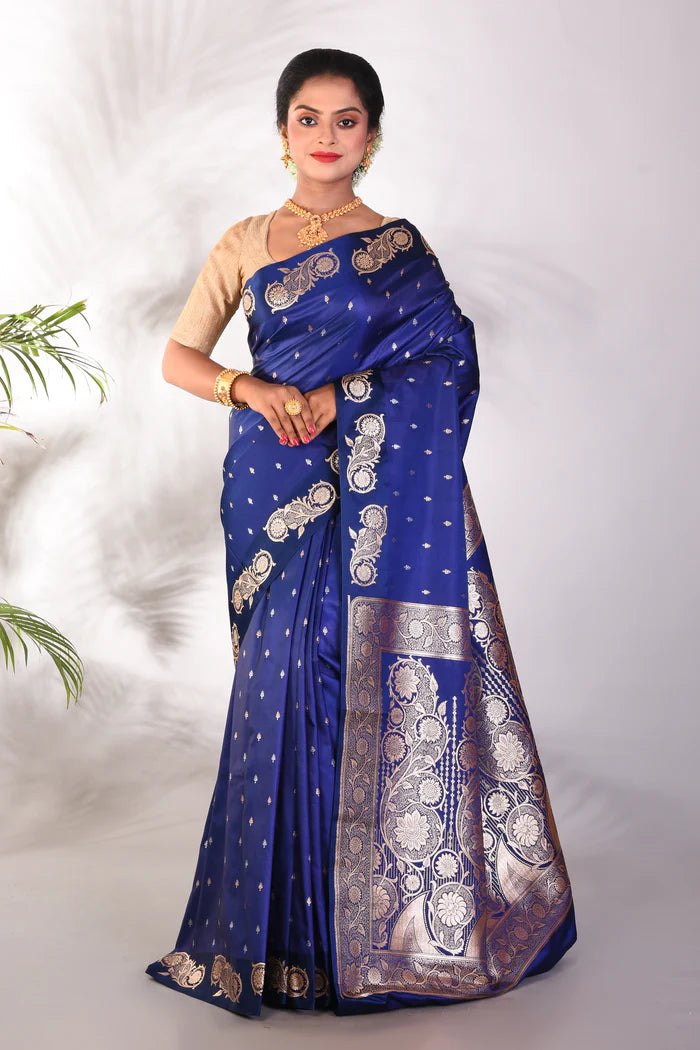 Navy Blue Blended Katan Saree - Keya Seth Exclusive
