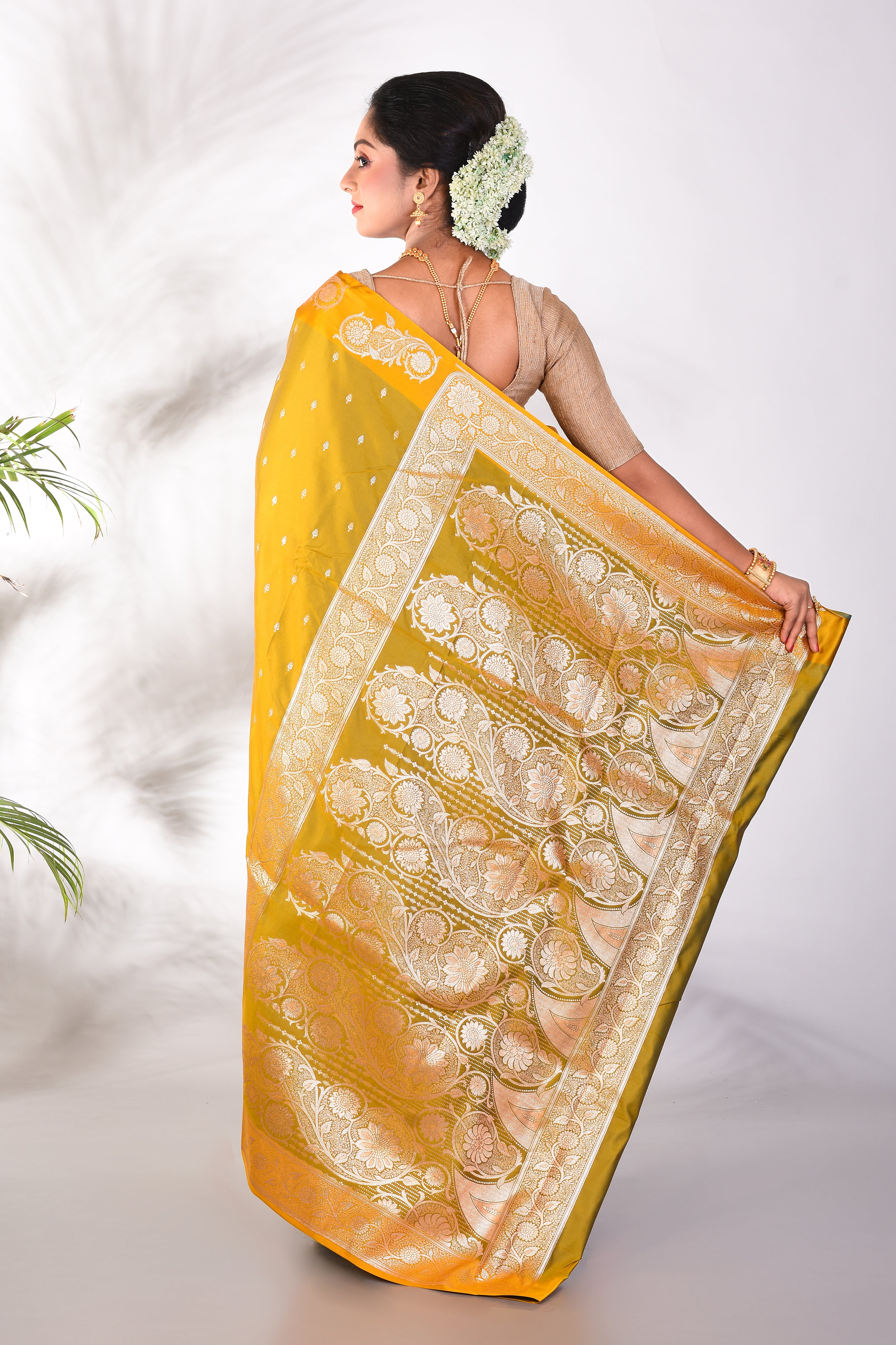 Olive Green Blended Katan Saree - Keya Seth Exclusive