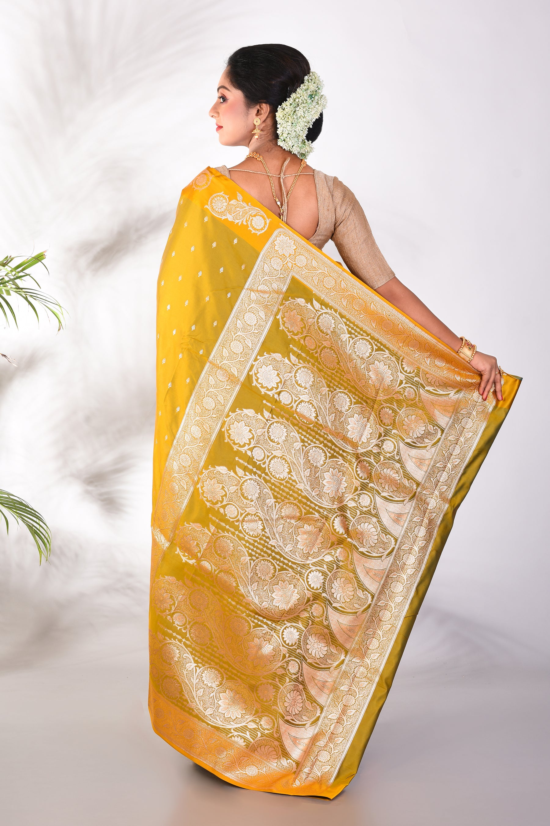 Olive Green Blended Katan Saree - Keya Seth Exclusive