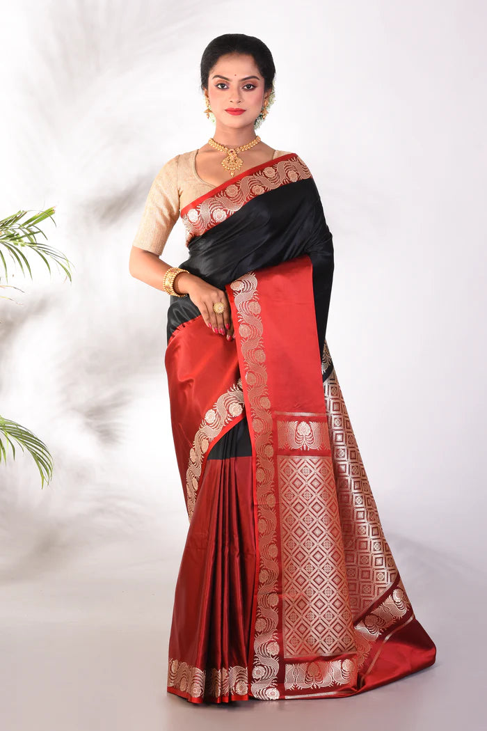 Black and Maroon Blended Katan Saree - Keya Seth Exclusive