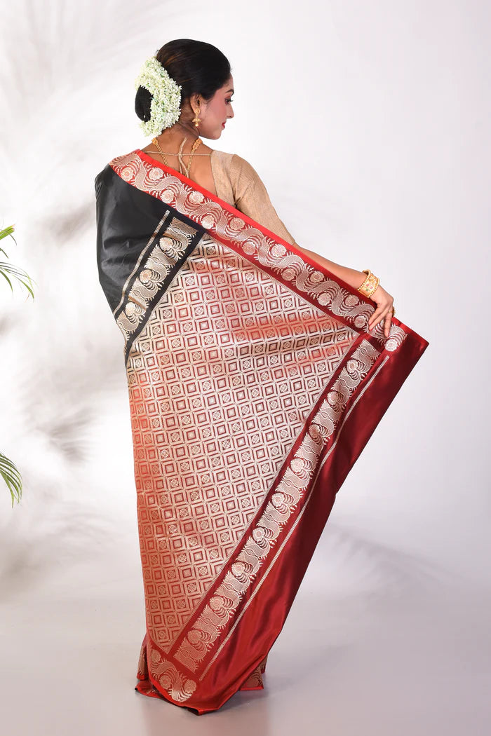 Black and Maroon Blended Katan Saree - Keya Seth Exclusive