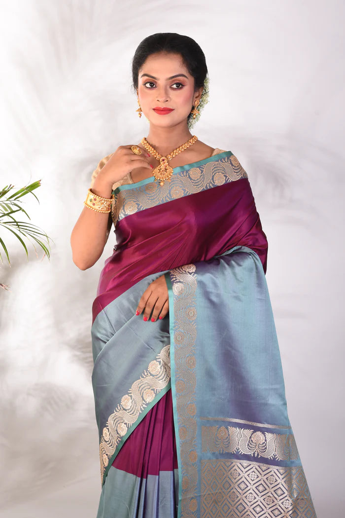 Soft Purple Grey Mushroo Silk Saree - Keya Seth Exclusive