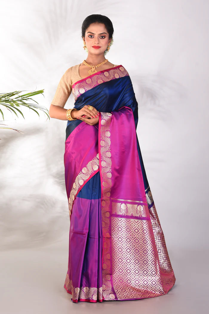 Purple & Blue Mushroo Silk Saree - Keya Seth Exclusive