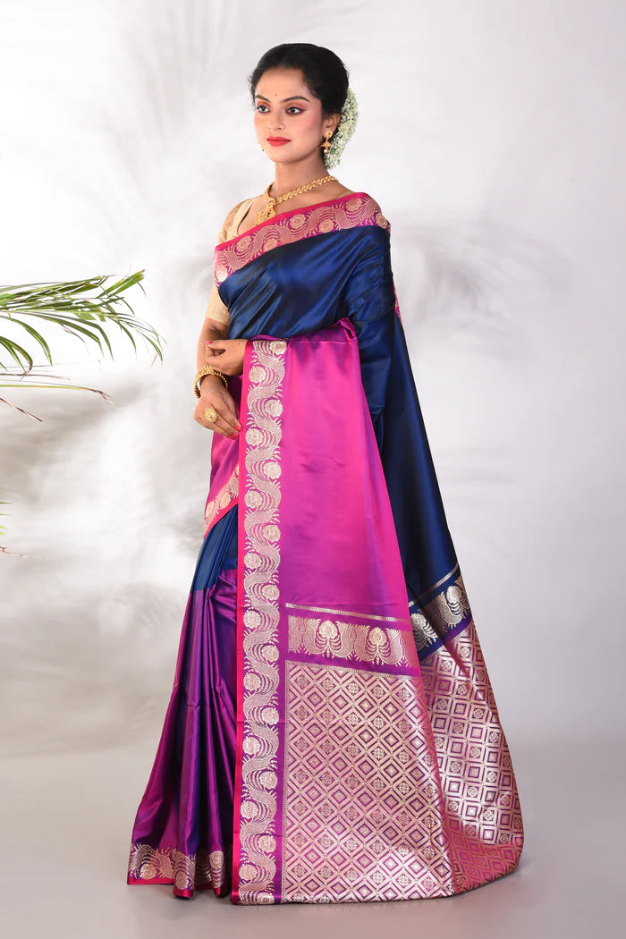 Purple & Blue Mushroo Silk Saree - Keya Seth Exclusive
