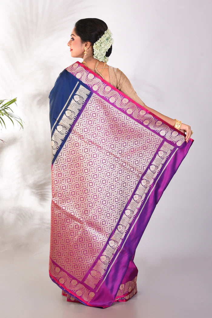 Purple & Blue Mushroo Silk Saree - Keya Seth Exclusive