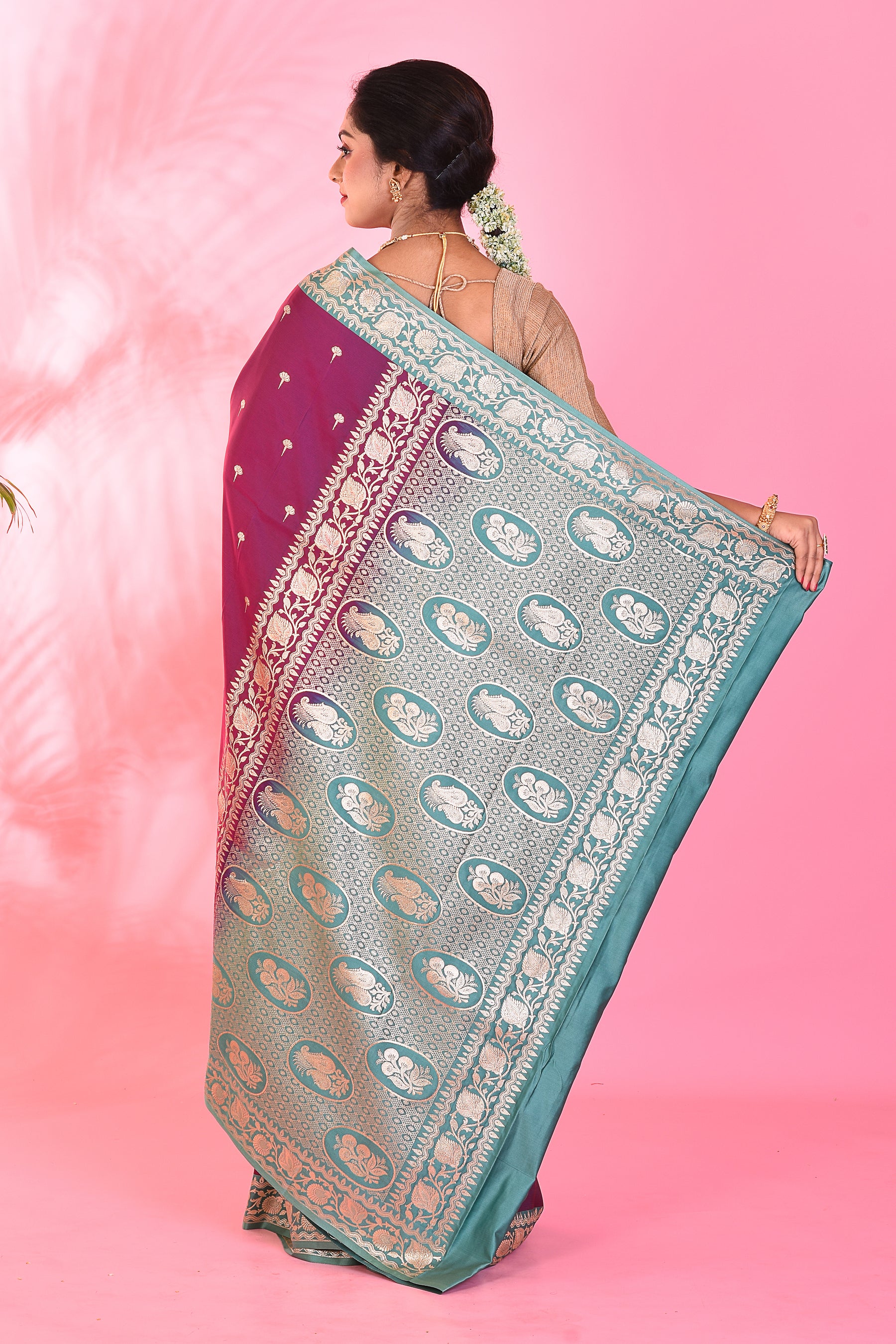 Magenta Blended Katan Saree - Keya Seth Exclusive