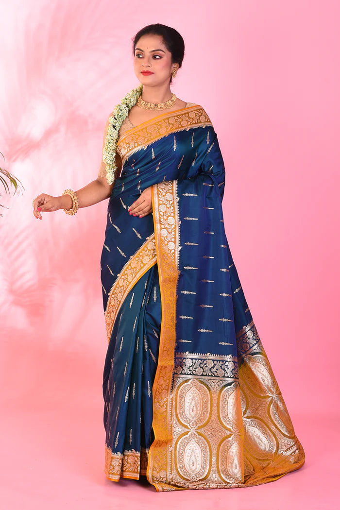 Blue Blended Katan Saree - Keya Seth Exclusive