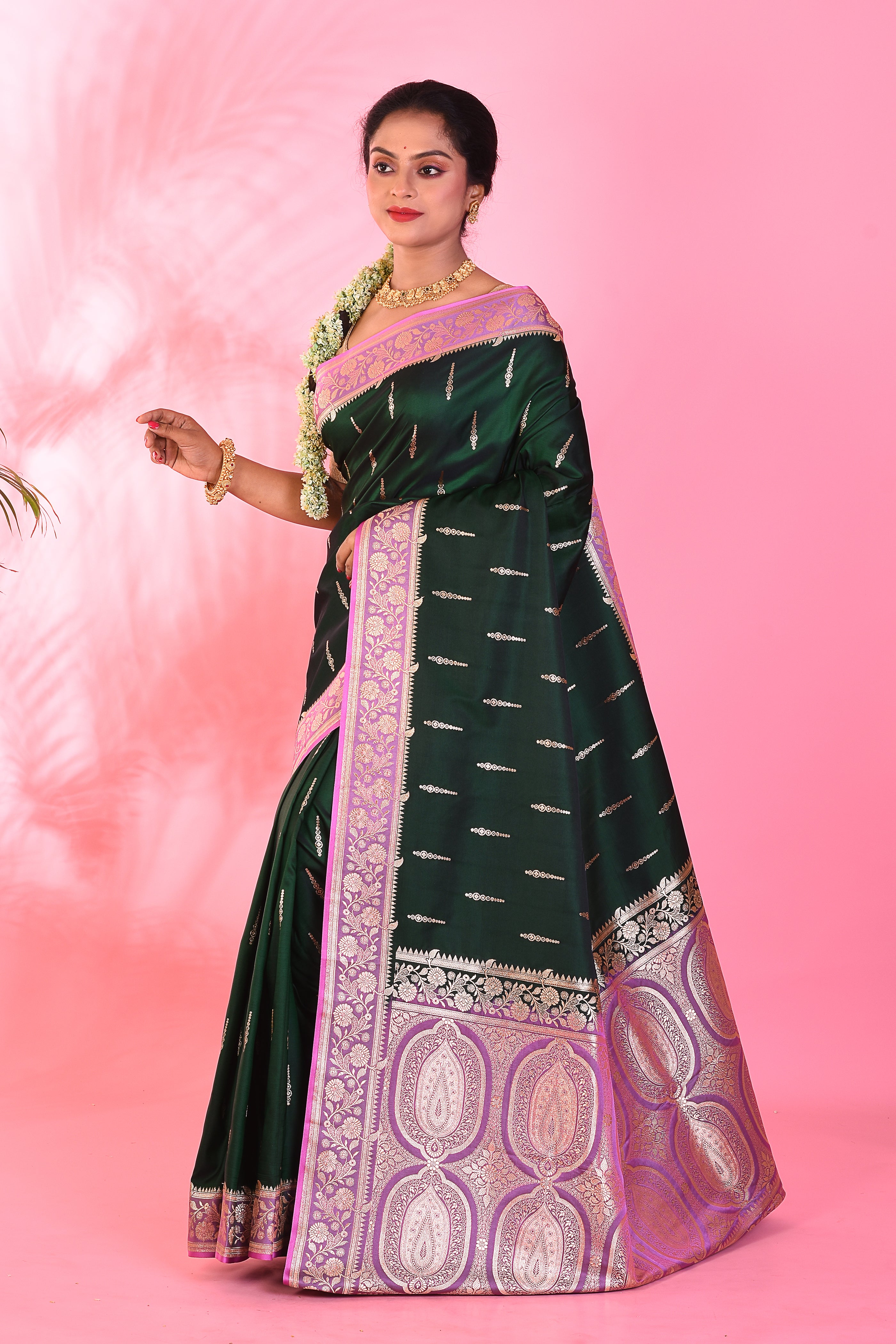 Deep Green Blended Katan Saree - Keya Seth Exclusive