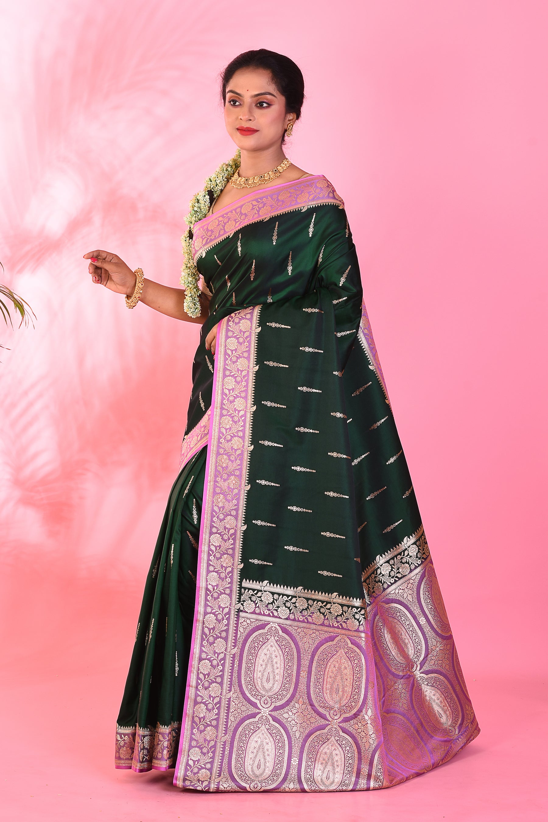 Deep Green Blended Katan Saree - Keya Seth Exclusive