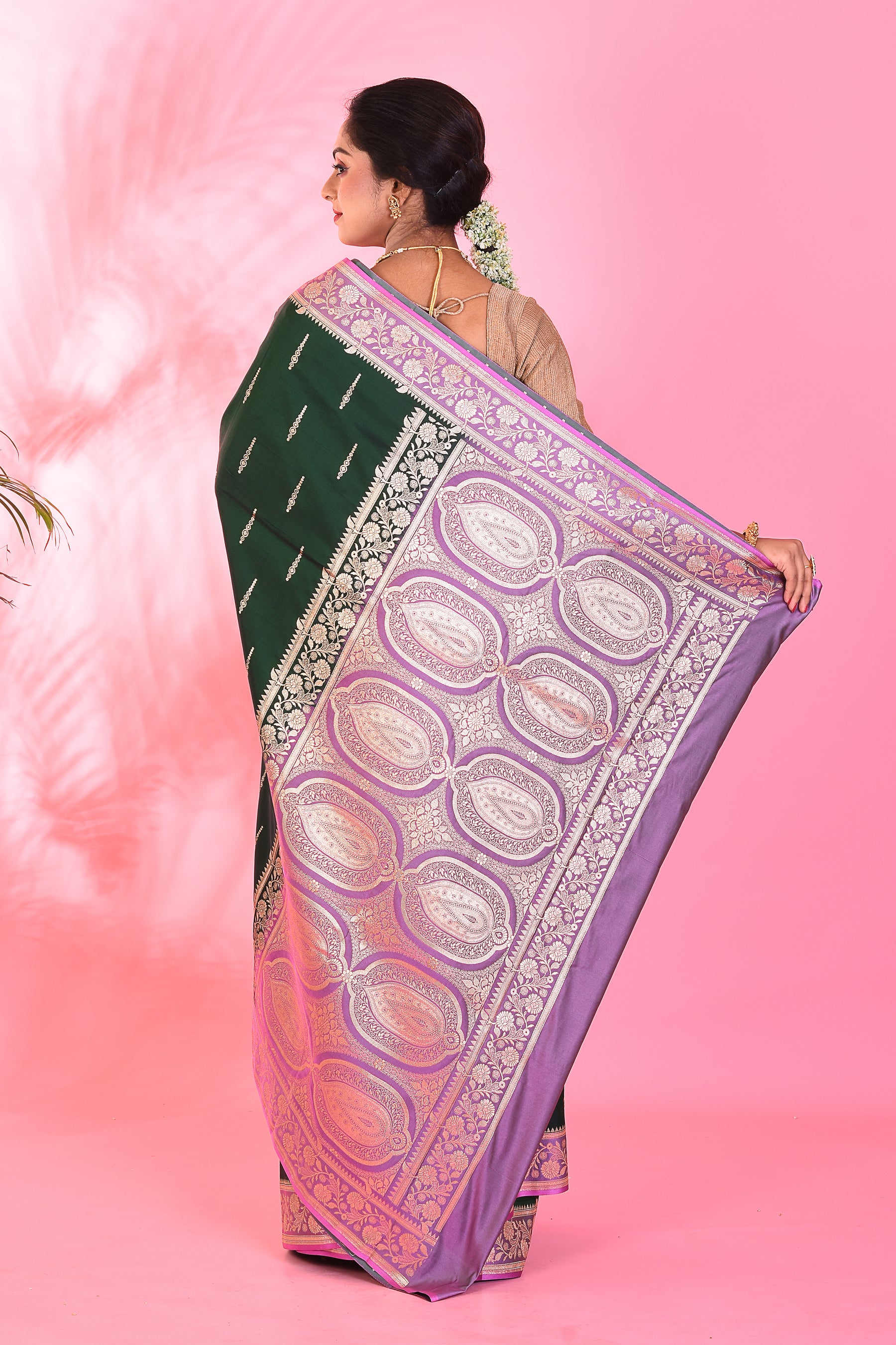 Deep Green Blended Katan Saree - Keya Seth Exclusive