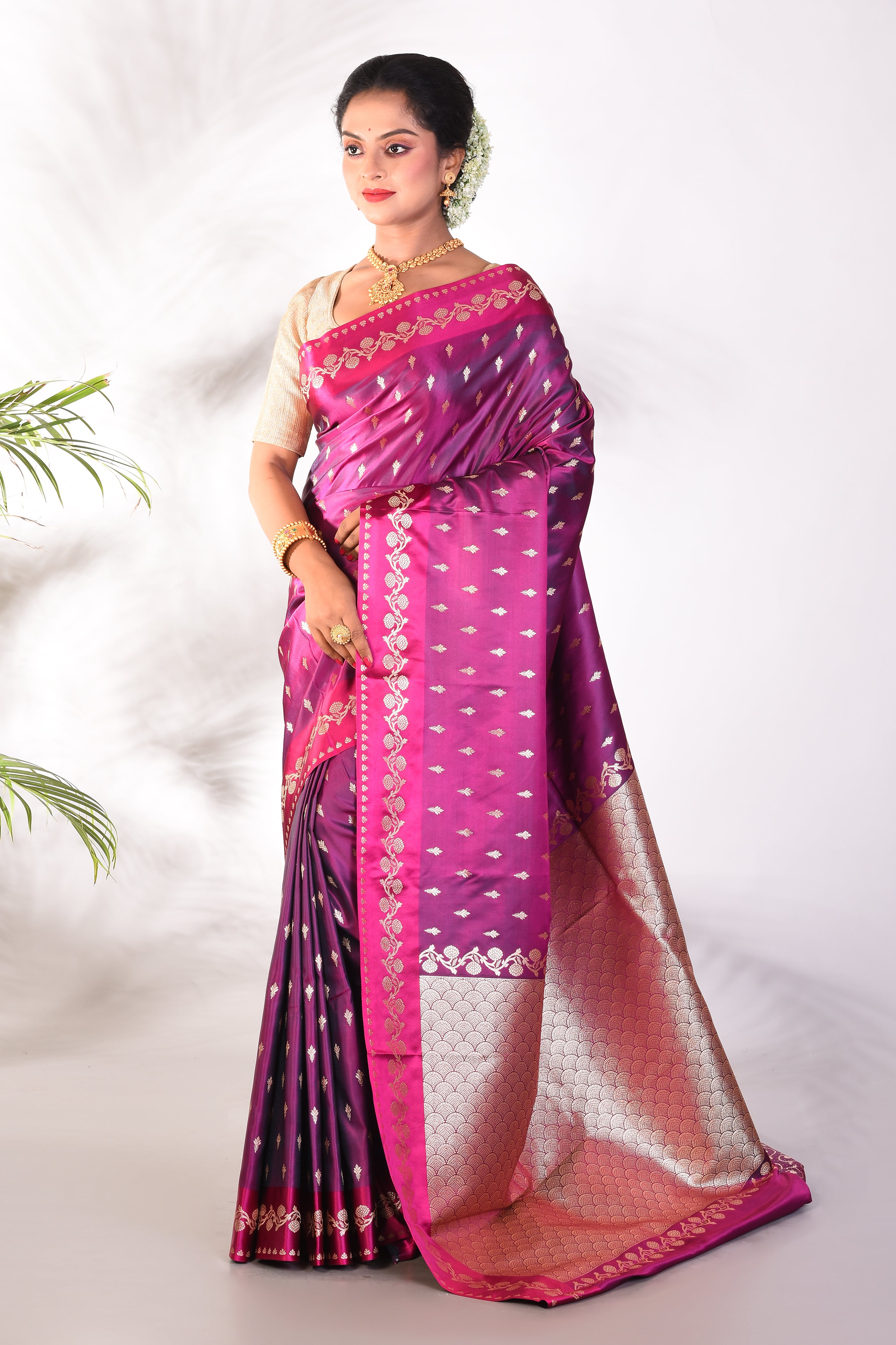 Magenta Blended Katan Saree - Keya Seth Exclusive