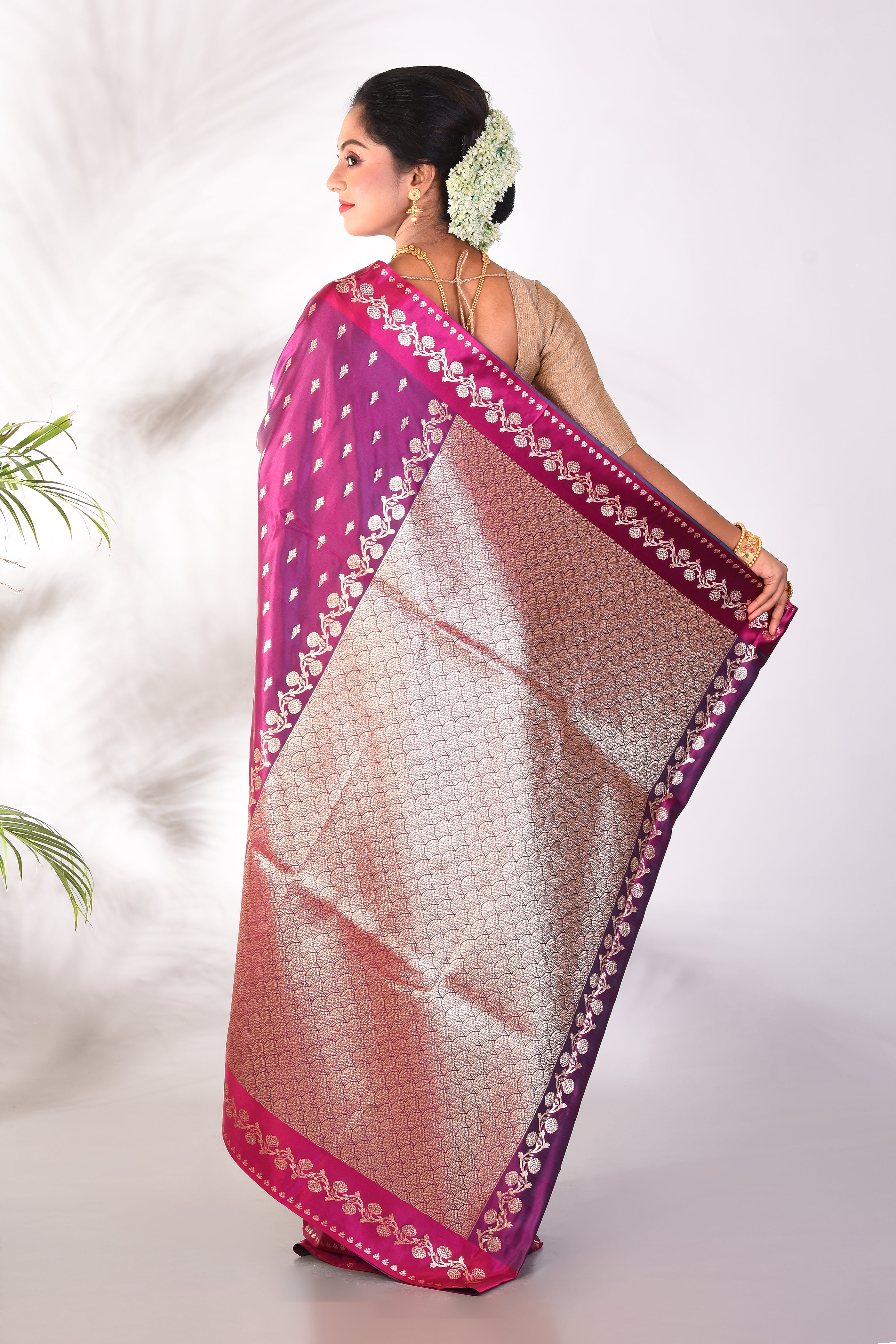 Magenta Blended Katan Saree - Keya Seth Exclusive