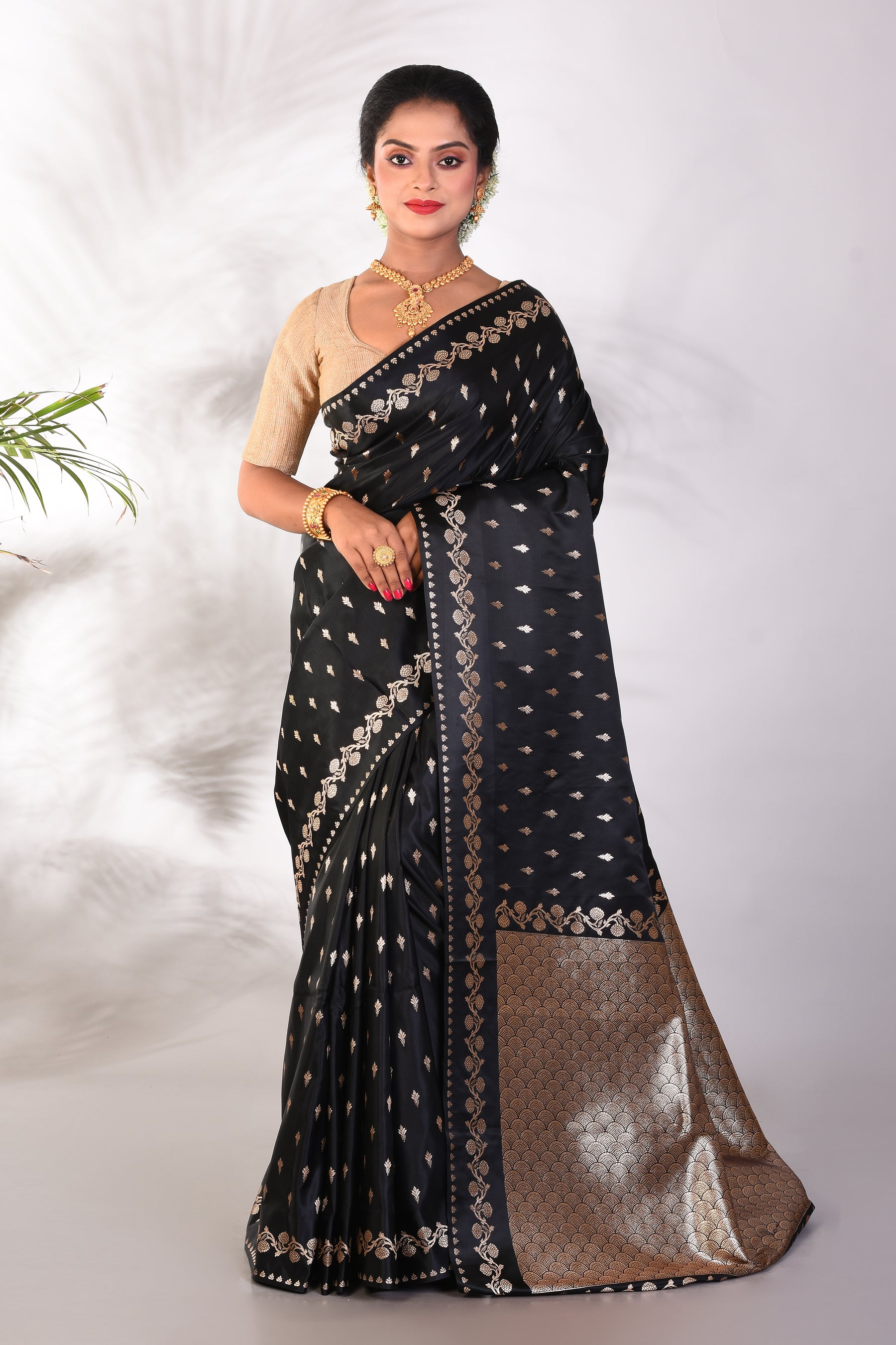 Soft Black Mushroo Silk Saree - Keya Seth Exclusive