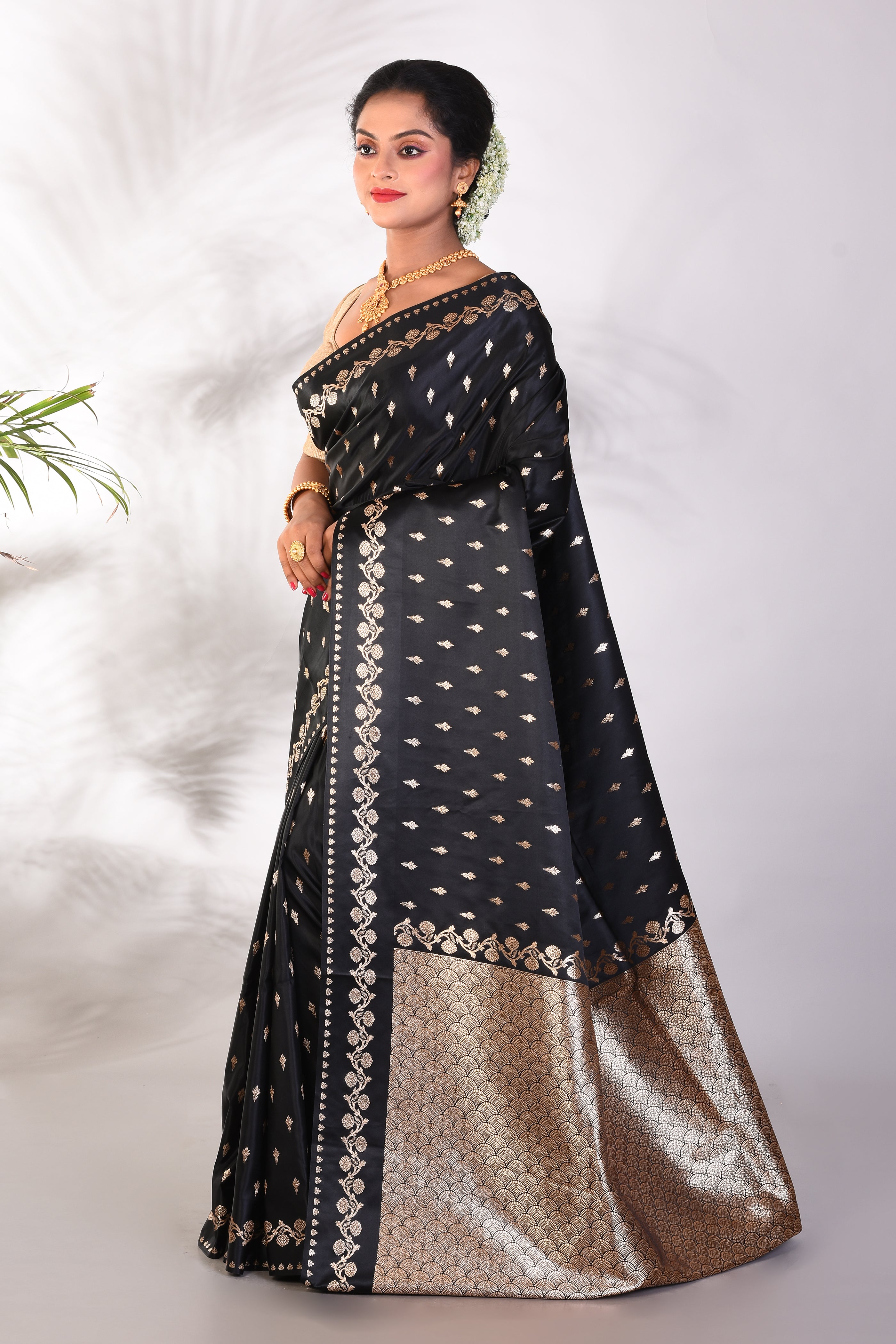 Soft Black Mushroo Silk Saree - Keya Seth Exclusive