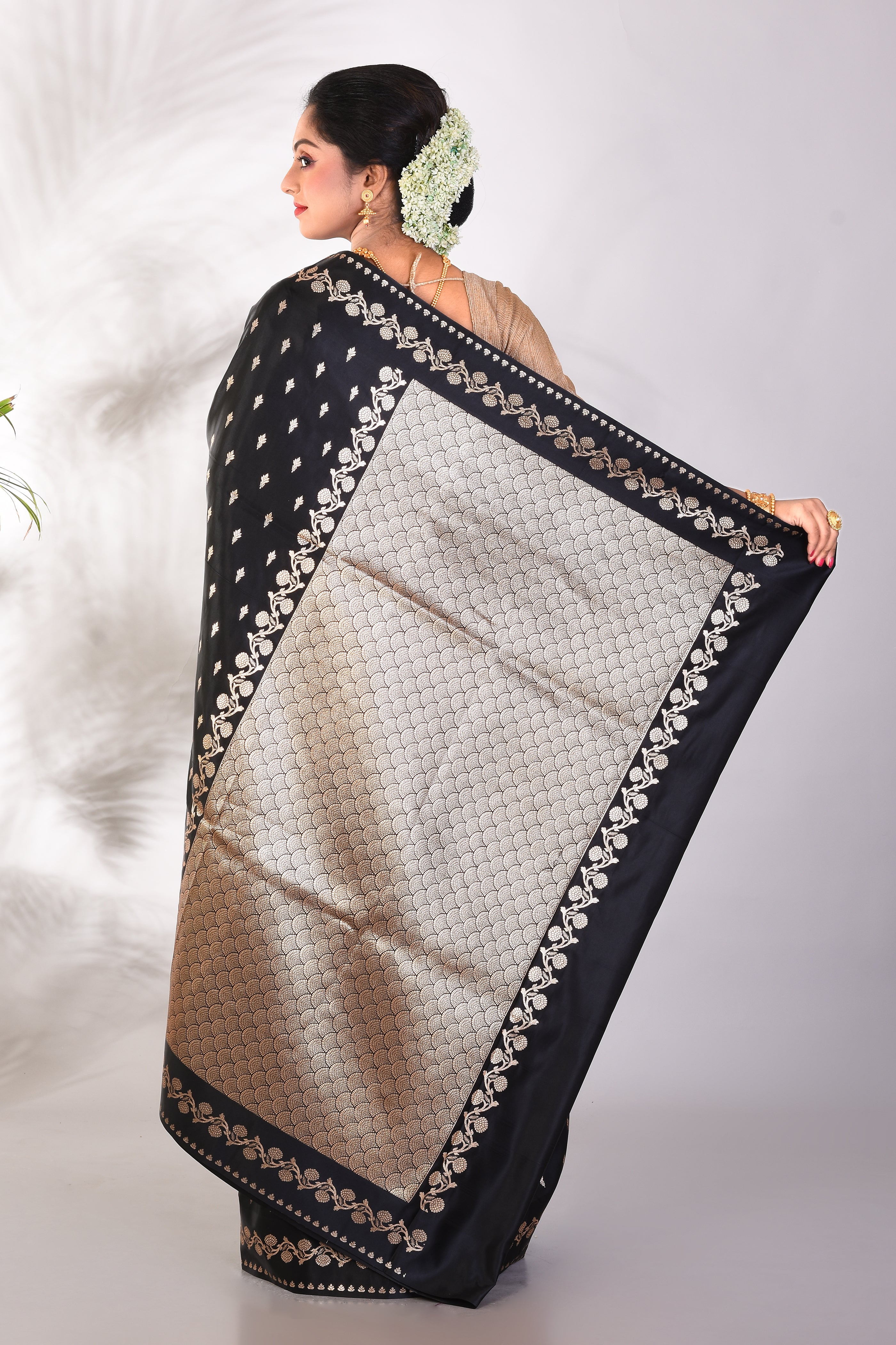 Soft Black Mushroo Silk Saree - Keya Seth Exclusive