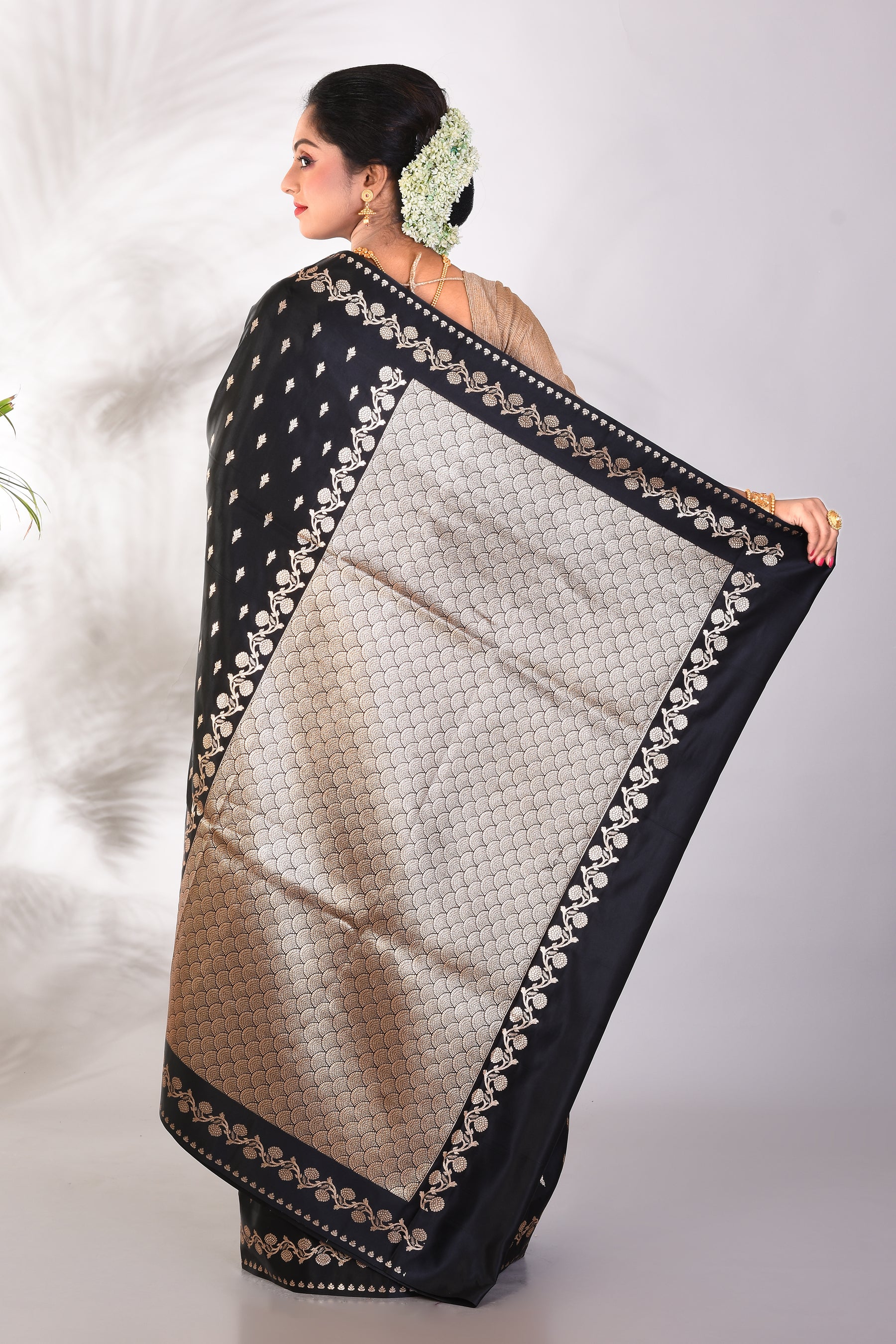 Soft Black Mushroo Silk Saree - Keya Seth Exclusive