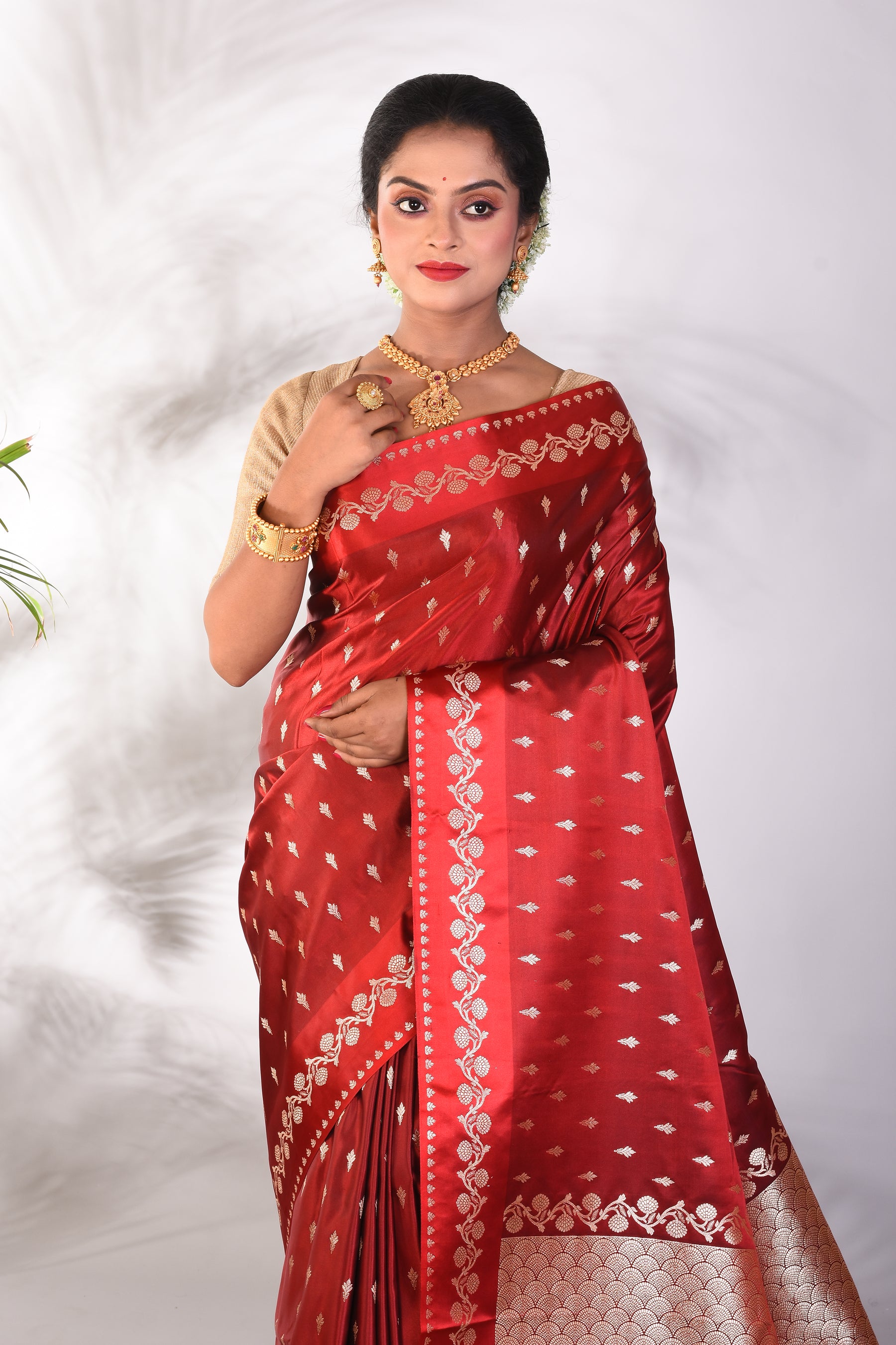 Maroon Blended Katan Saree - Keya Seth Exclusive