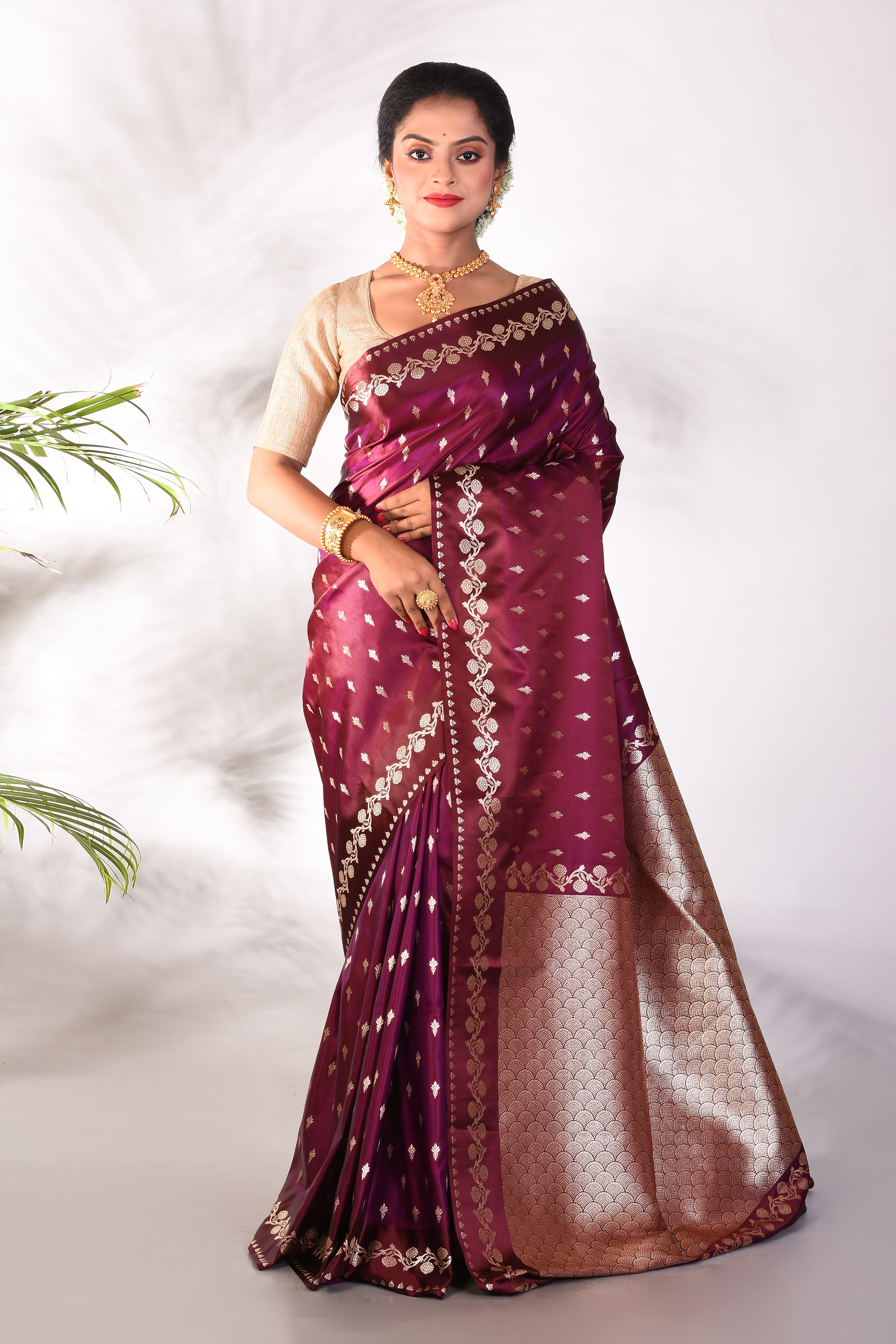Wine Blended Katan Saree - Keya Seth Exclusive