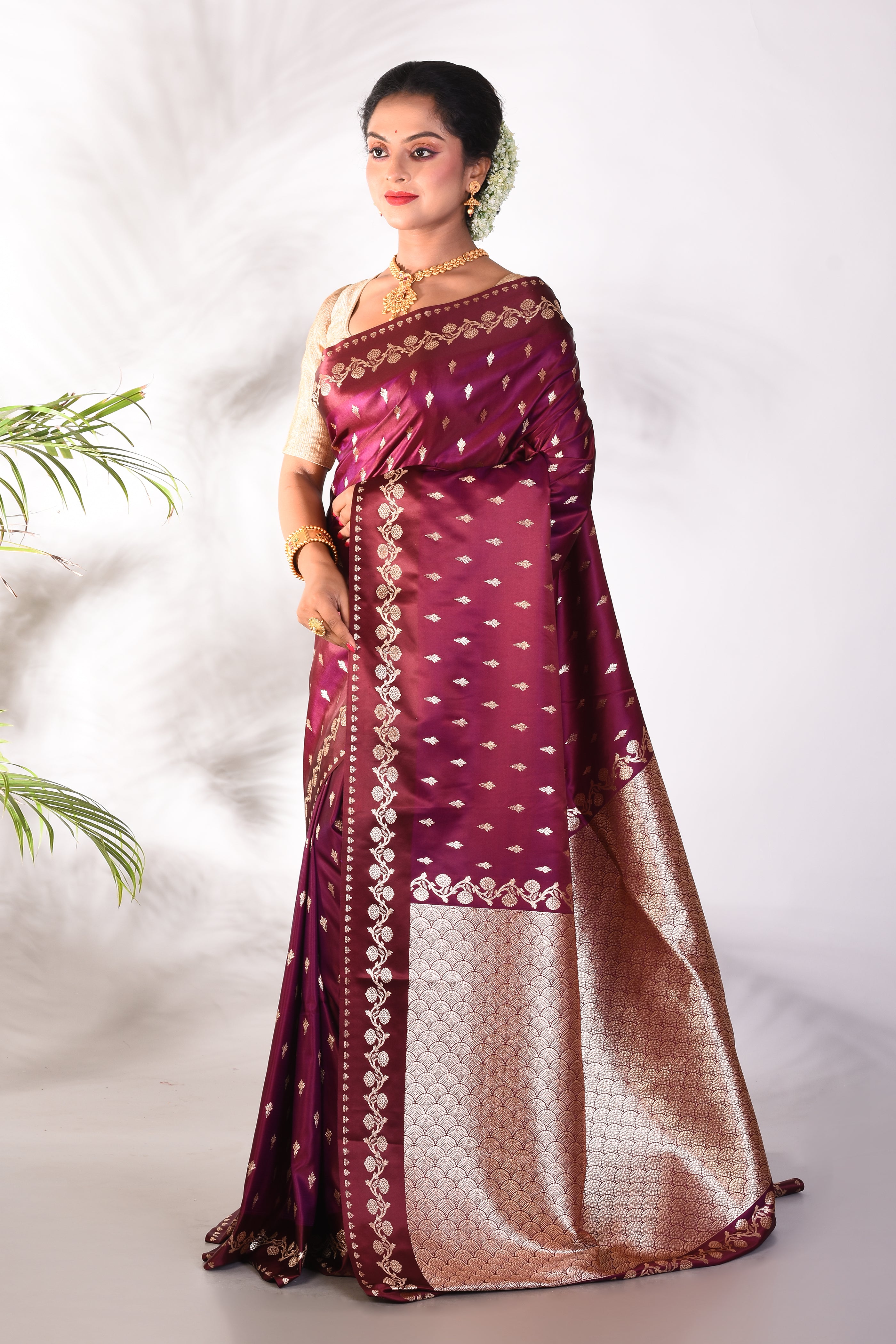 Wine Blended Katan Saree - Keya Seth Exclusive