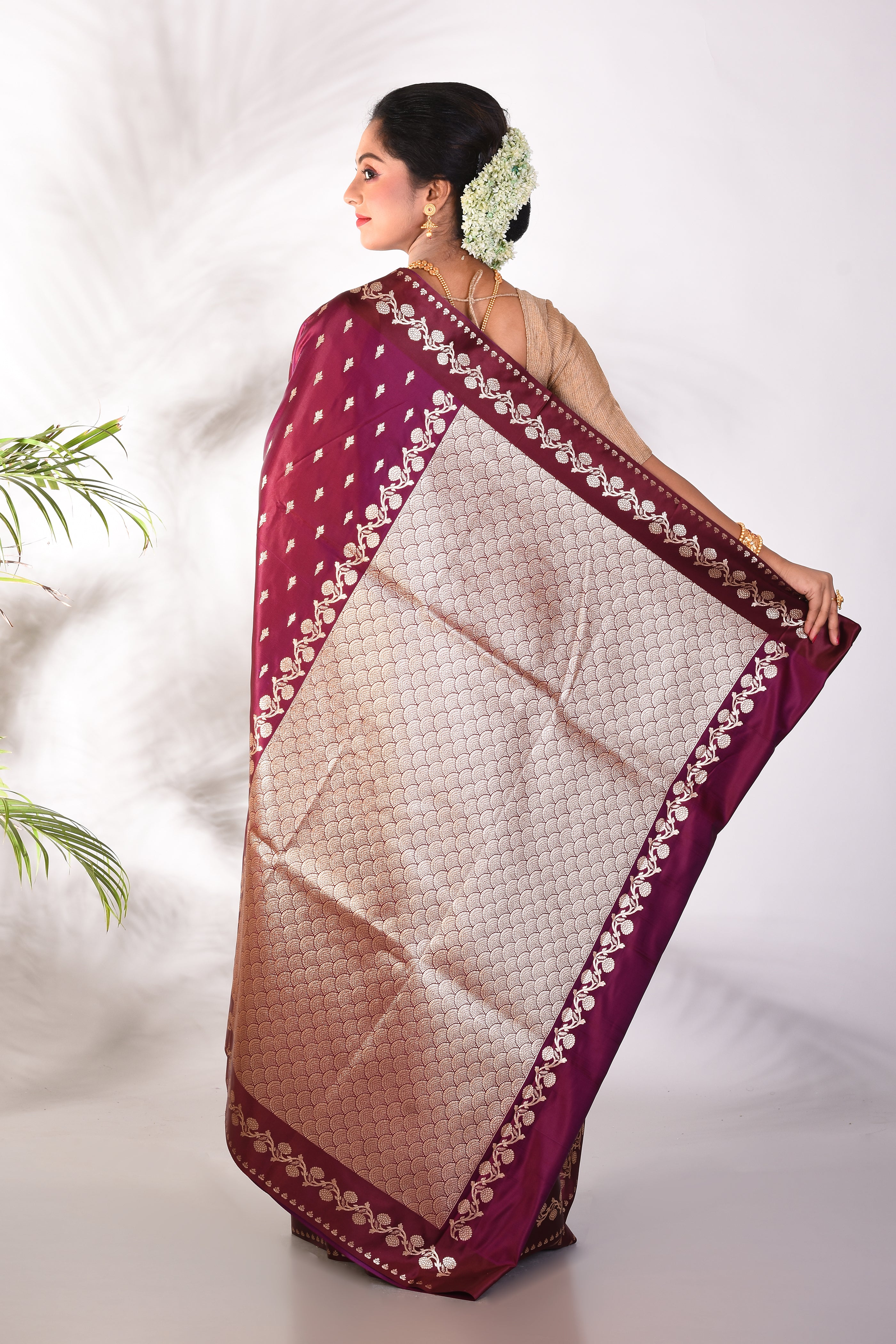 Wine Blended Katan Saree - Keya Seth Exclusive