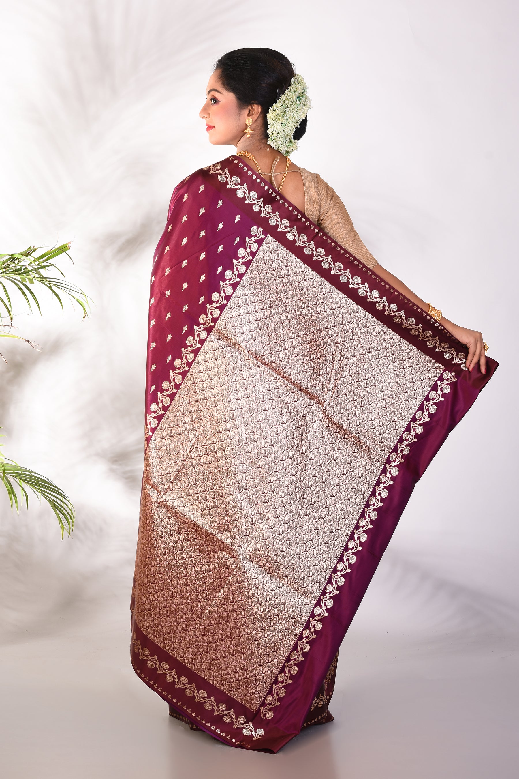 Wine Blended Katan Saree - Keya Seth Exclusive