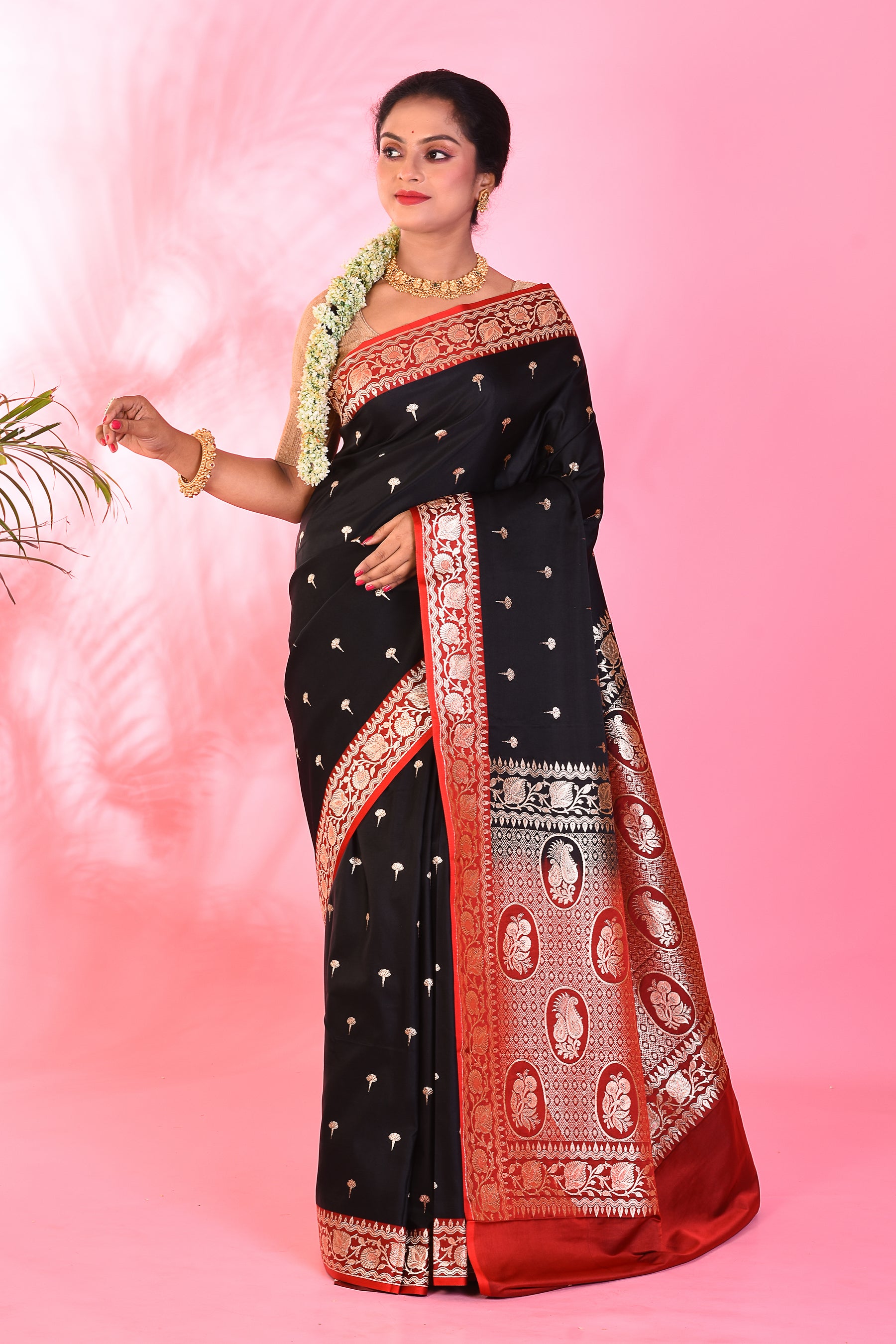 Black Blended Katan Saree - Keya Seth Exclusive