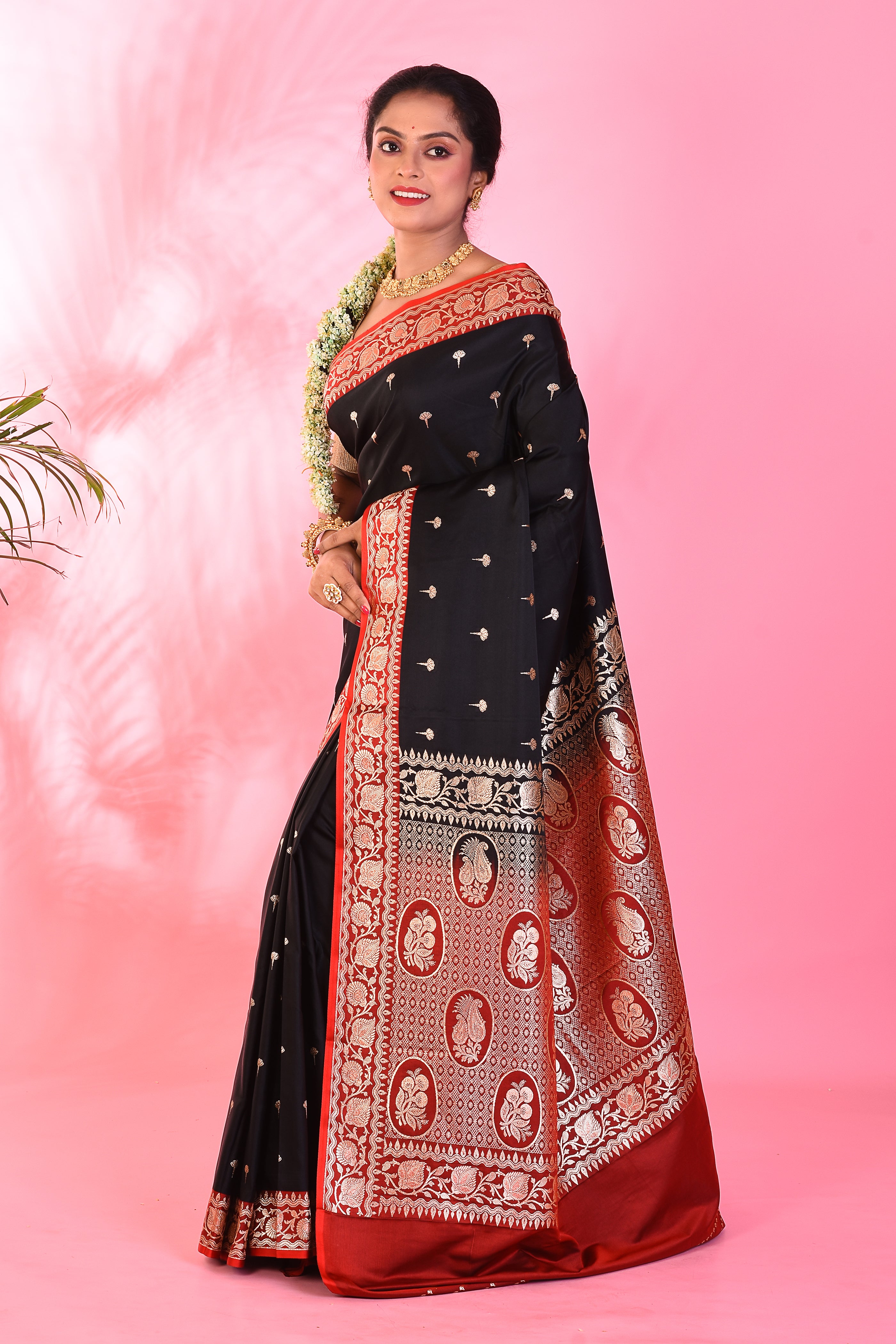 Black Blended Katan Saree - Keya Seth Exclusive
