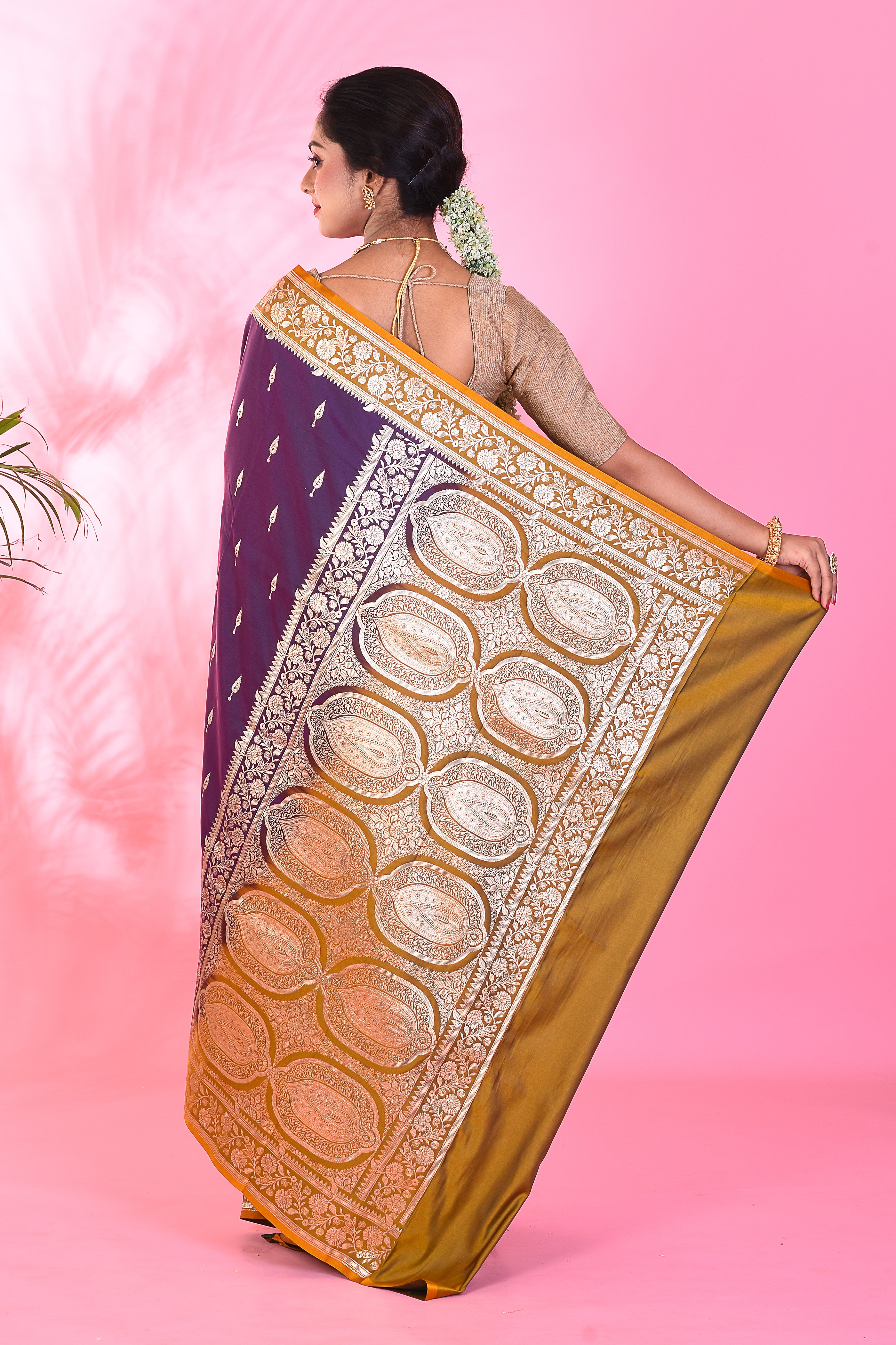 Purple and Yellow Blended Katan Saree - Keya Seth Exclusive