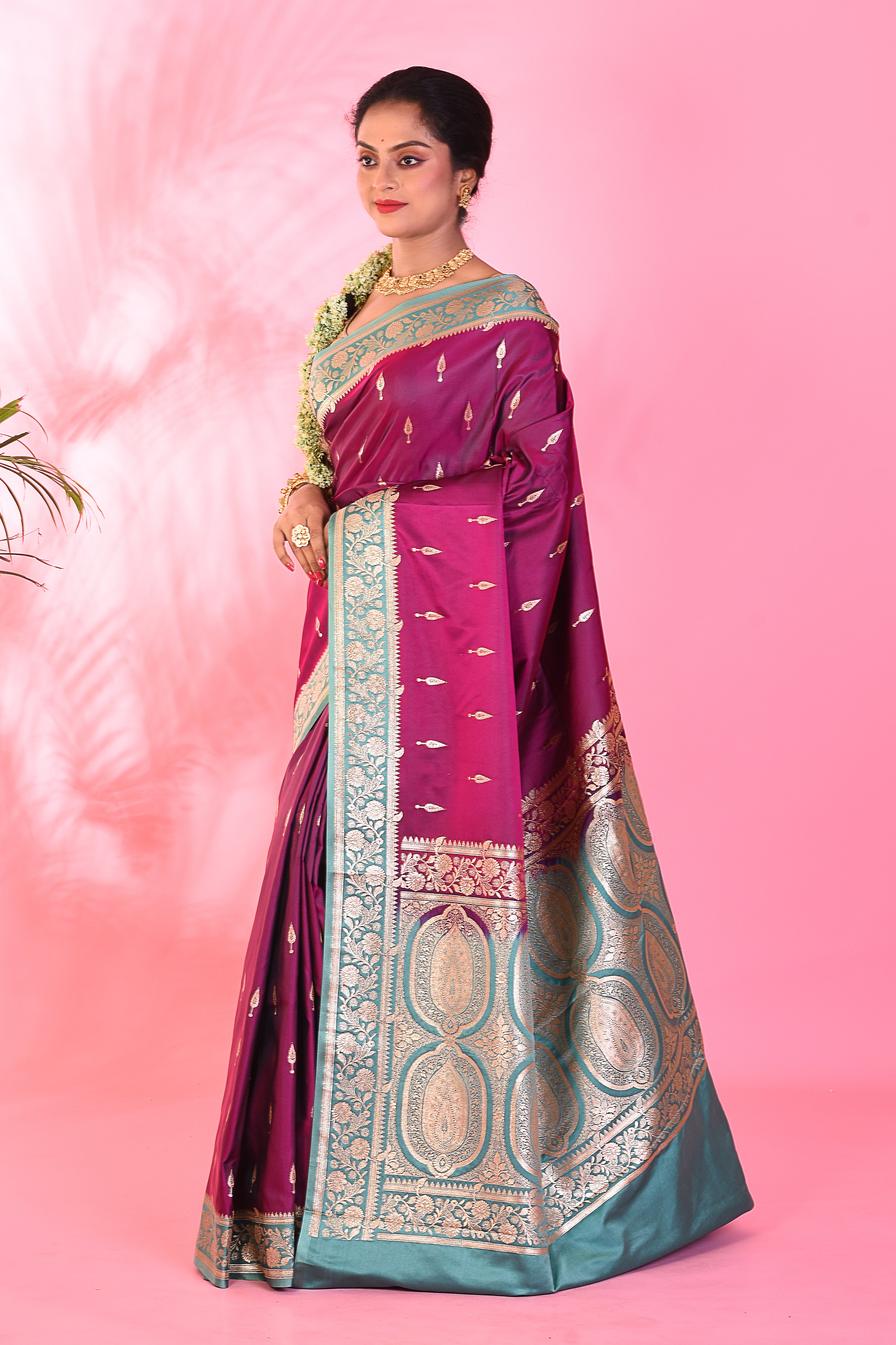 Magenta Blended Katan Saree - Keya Seth Exclusive