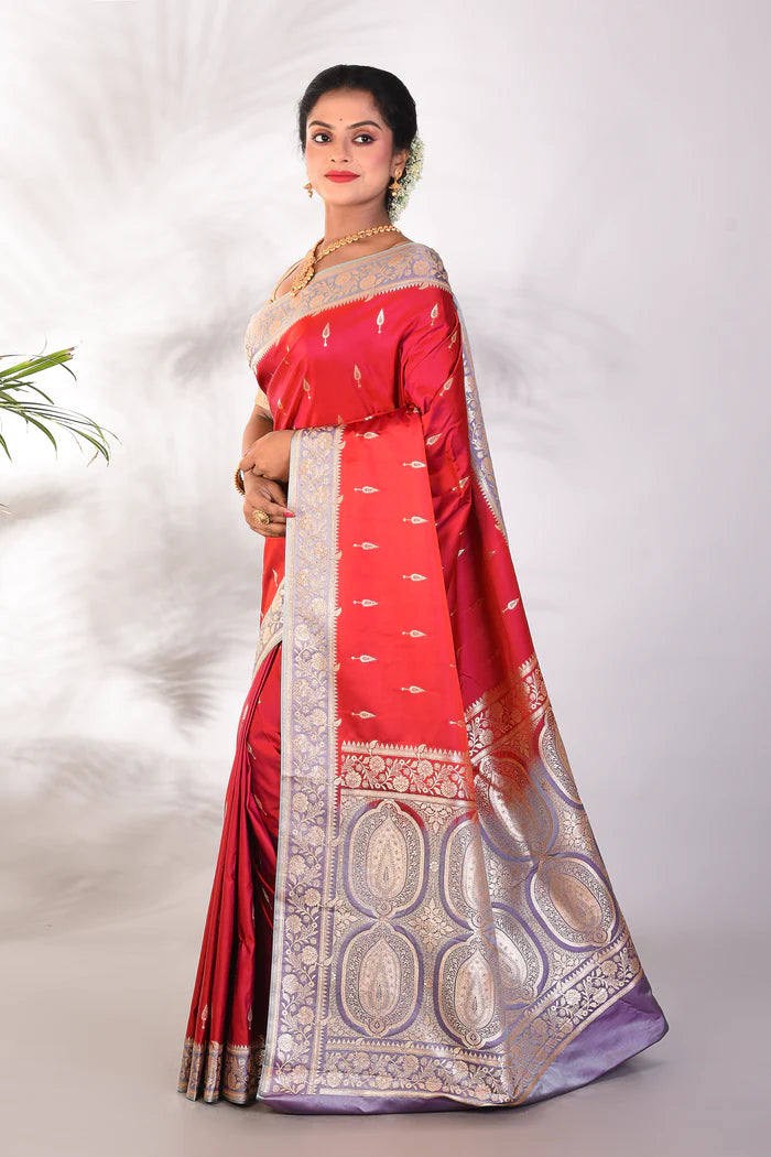 Red Mushroo Silk Saree - Keya Seth Exclusive