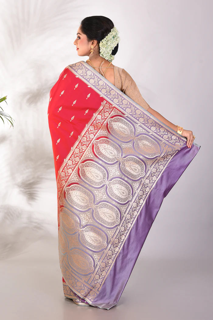 Red Mushroo Silk Saree - Keya Seth Exclusive