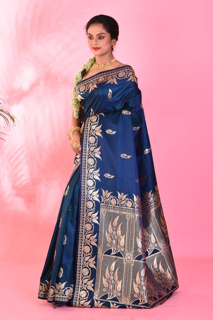 Midnight Blue Blended Katan Saree - Keya Seth Exclusive