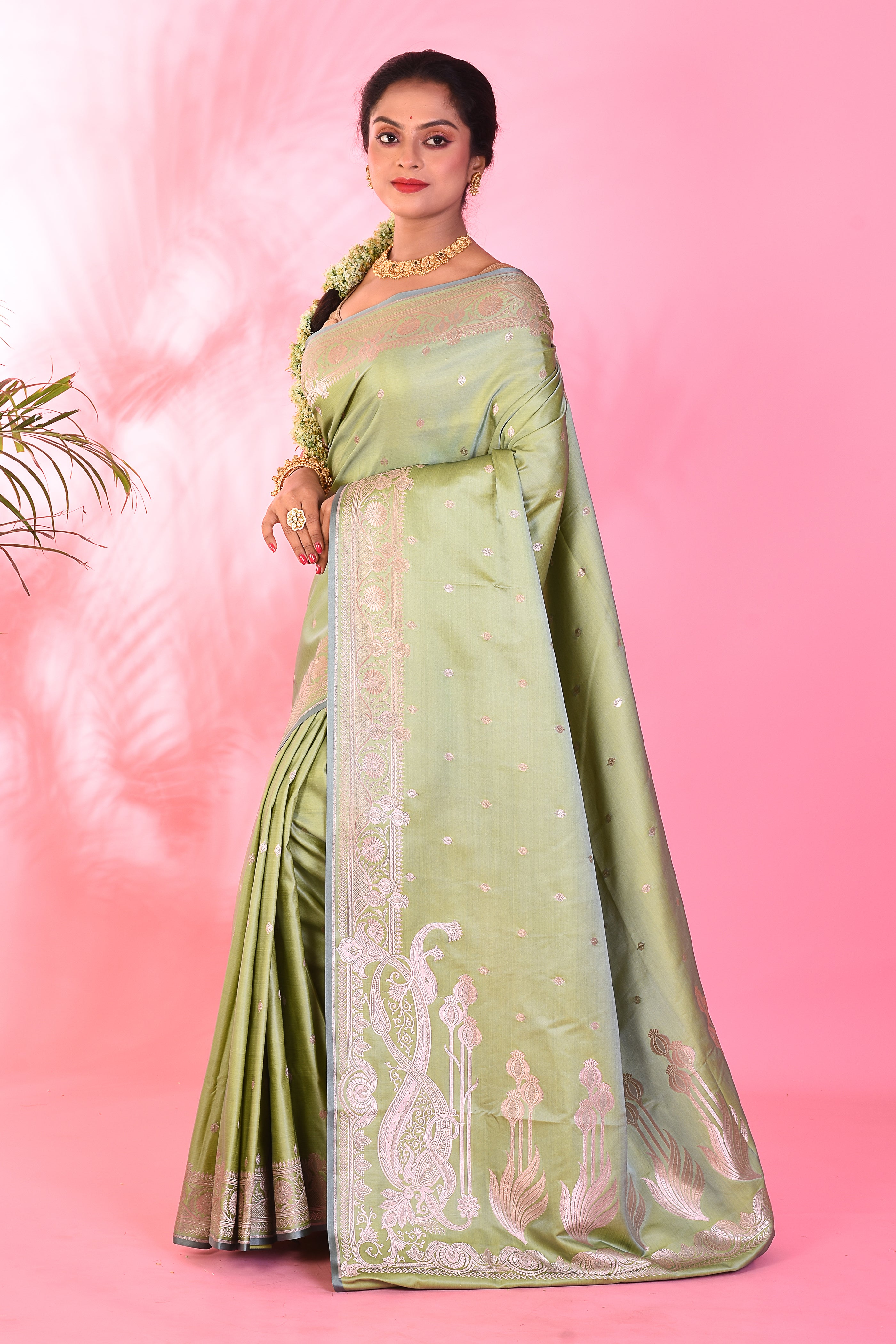 Pesta Green Blended Katan Saree - Keya Seth Exclusive