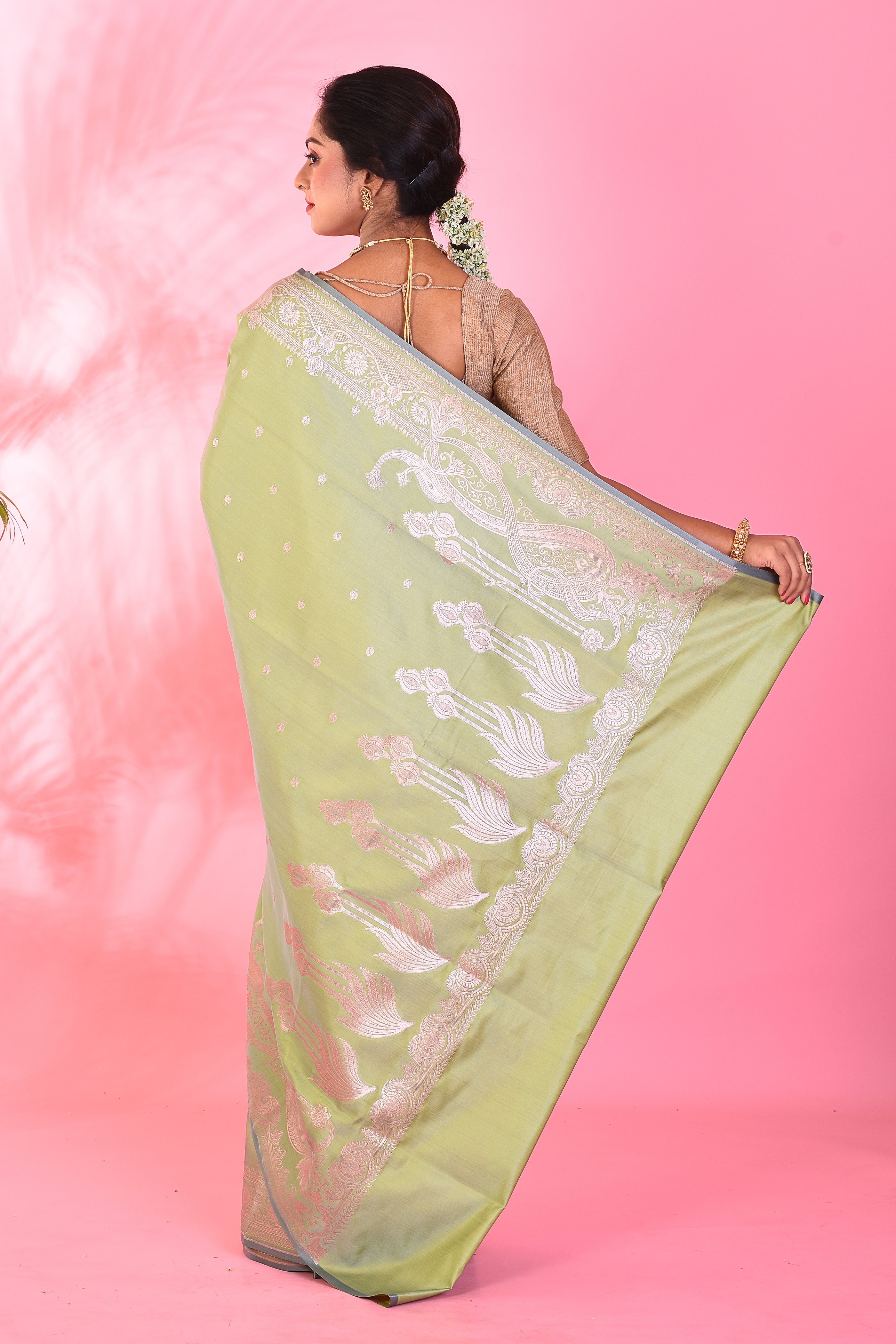 Pesta Green Blended Katan Saree - Keya Seth Exclusive