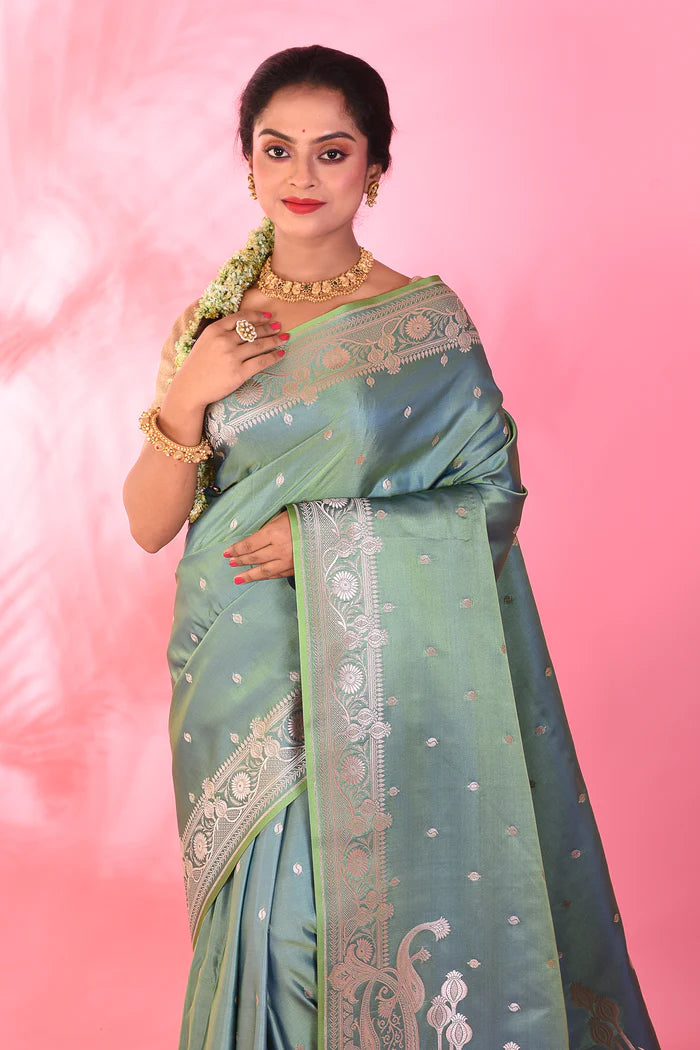 Light Green Mushroo Silk Saree - Keya Seth Exclusive