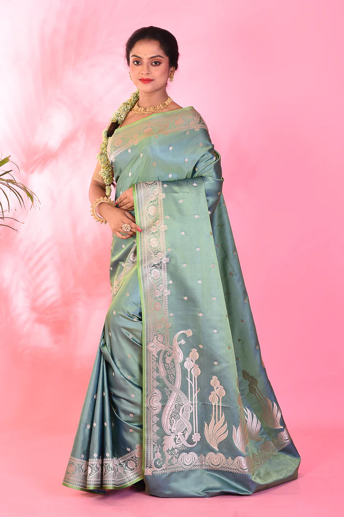 Light Green Mushroo Silk Saree - Keya Seth Exclusive