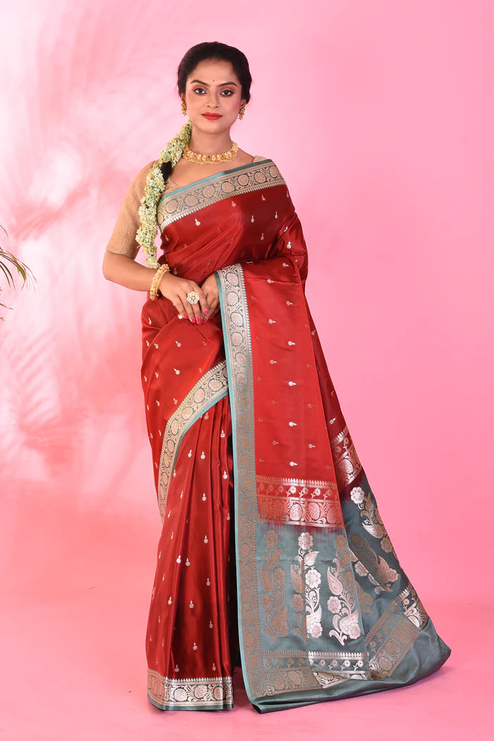 Maroon Blended Katan Saree - Keya Seth Exclusive