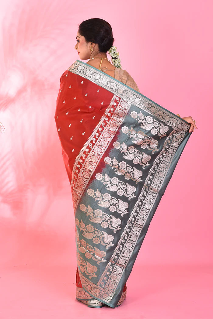 Maroon Blended Katan Saree - Keya Seth Exclusive