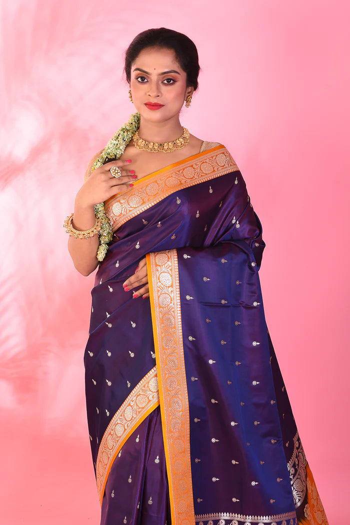 Deep Purple Mushroo Silk Saree - Keya Seth Exclusive