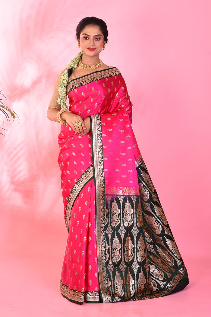 Rani and Black Blended Katan Saree - Keya Seth Exclusive