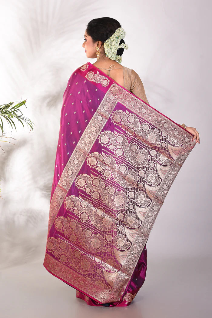 Magenta Mushroo Silk Saree, - Keya Seth Exclusive