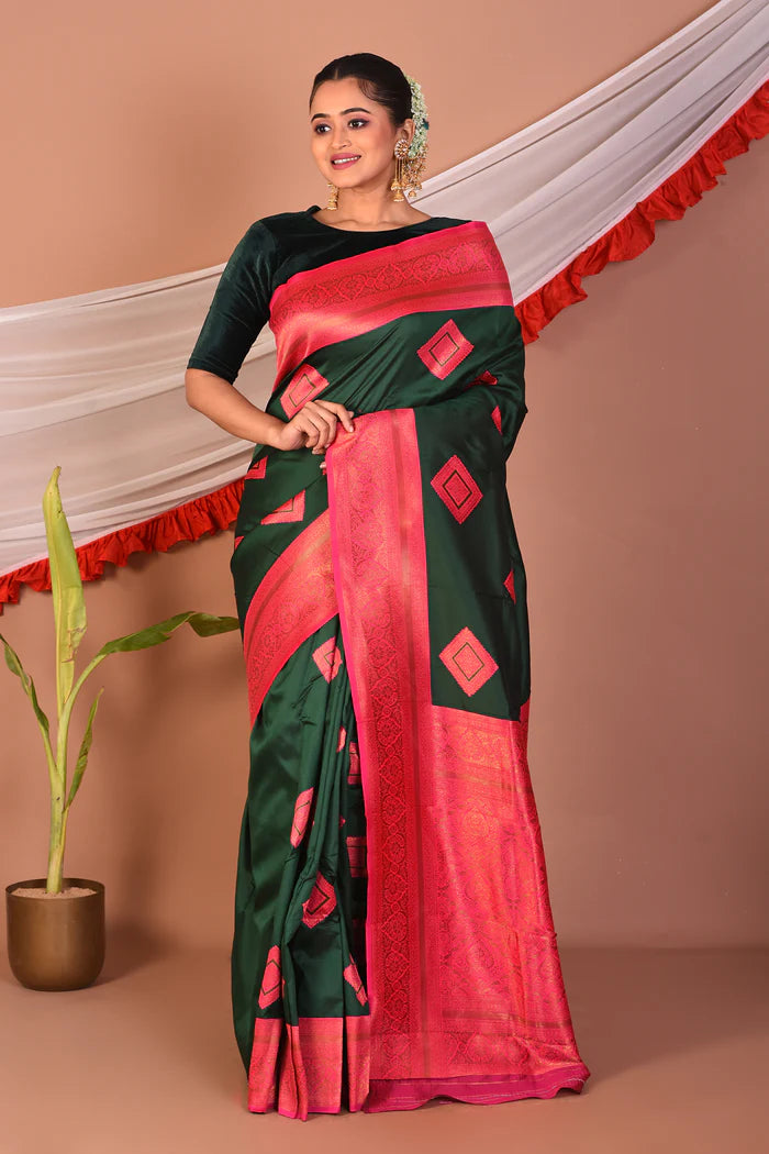 Dark Green Blended Silk Saree - Keya Seth Exclusive