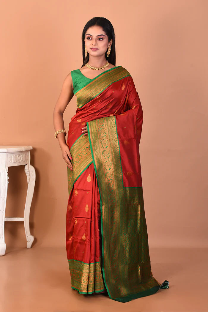 Maroon Blended Katan Silk Saree - Keya Seth Exclusive