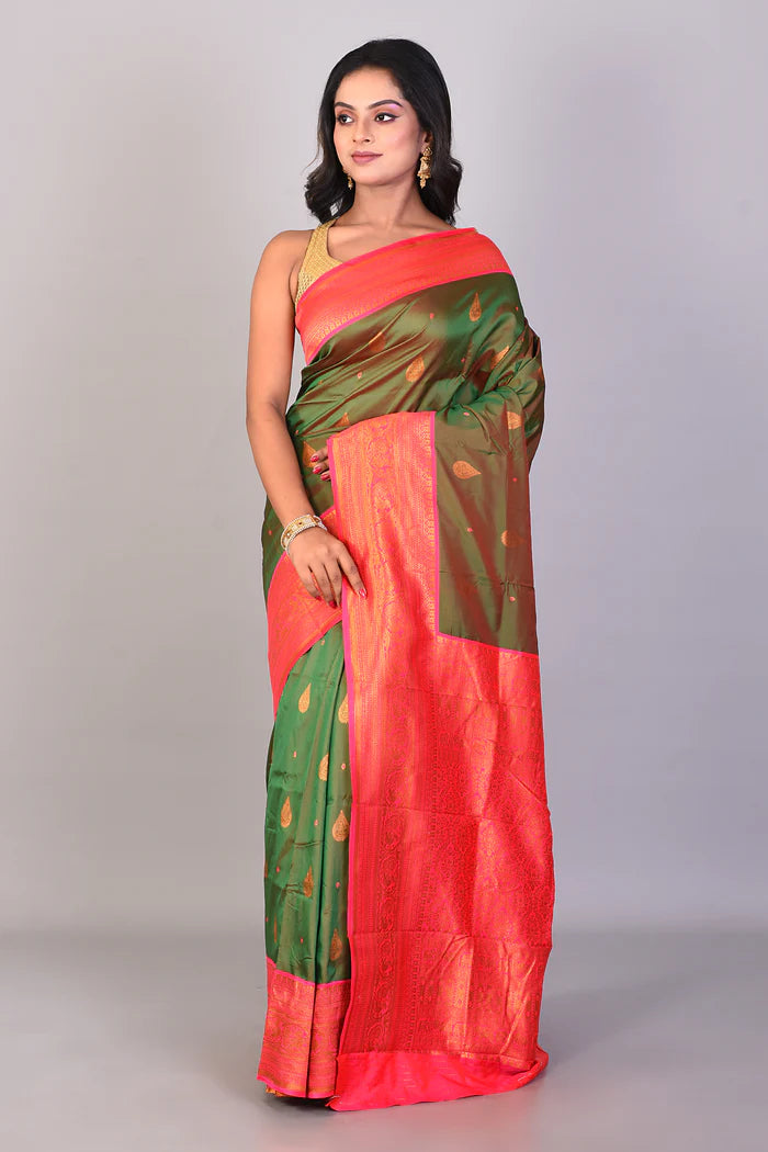 Bottle Green Dual Tone Blended Kanjivaram Silk Saree - Keya Seth Exclusive