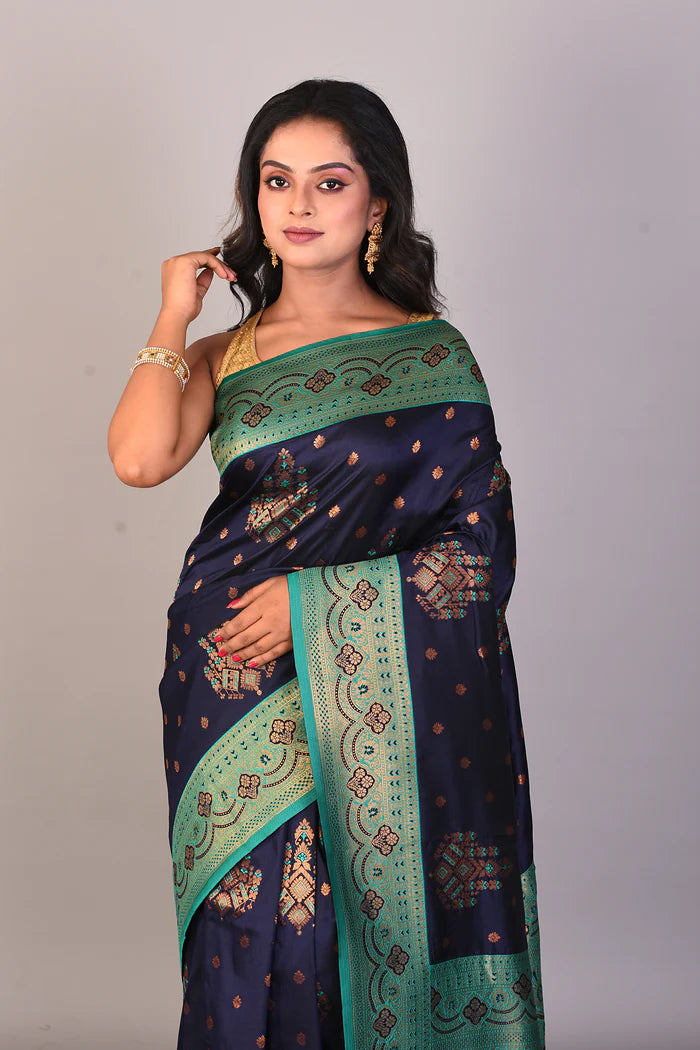 Navy Blue Mushroo Silk Saree - Keya Seth Exclusive