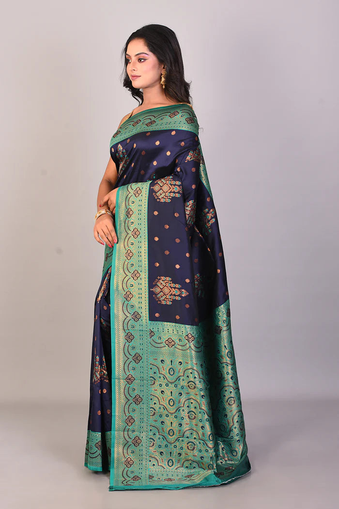 Navy Blue Mushroo Silk Saree - Keya Seth Exclusive