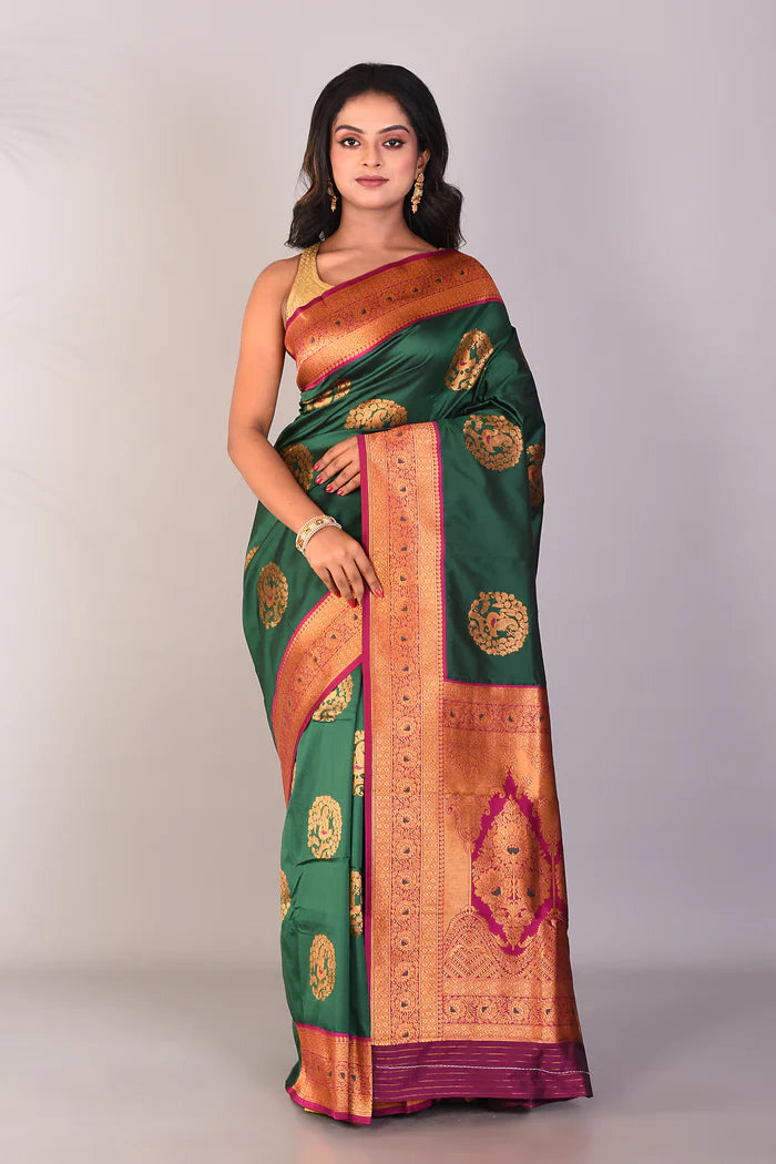 Bottle Green Blended Kanjivaram Silk Saree - Keya Seth Exclusive