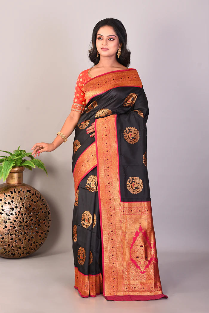 Black Blended Katan Silk Saree - Keya Seth Exclusive