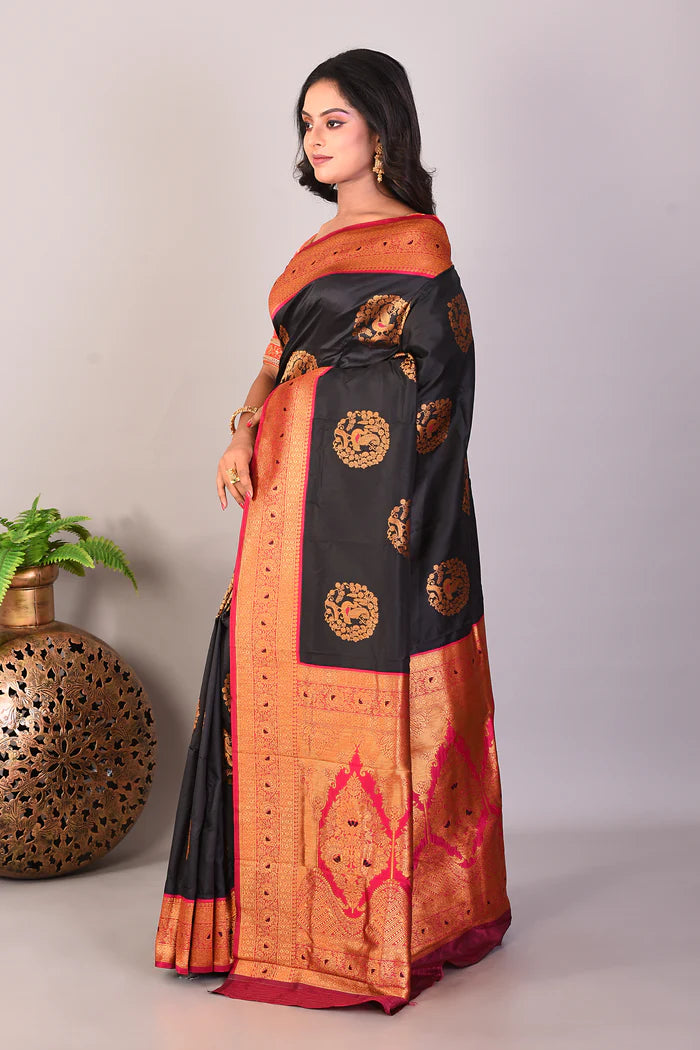 Black Blended Katan Silk Saree - Keya Seth Exclusive