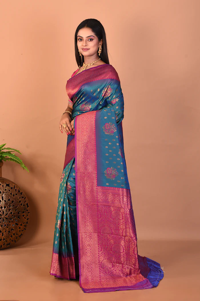 Midnight Blue Blended Katan Silk Saree - Keya Seth Exclusive
